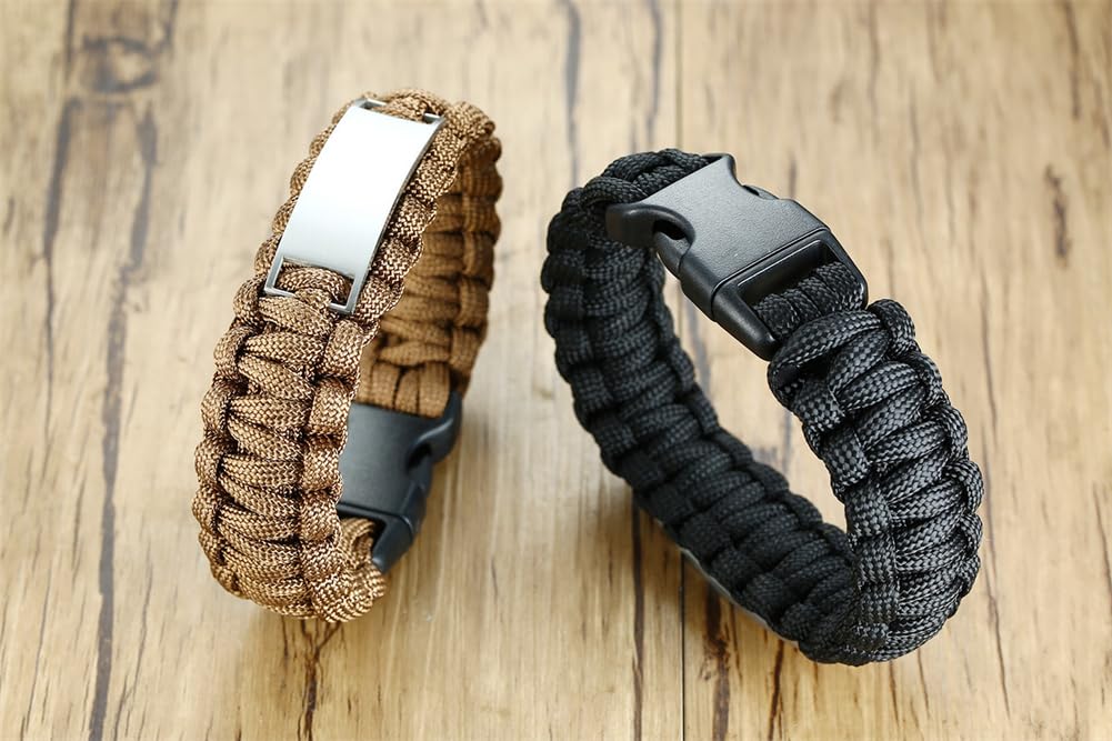Stainless Steel Bible Verse Bracelet for Men - Outdoor Survival Paracord Cuff - Baptism Gift for Dad, Husband, Boyfriend
