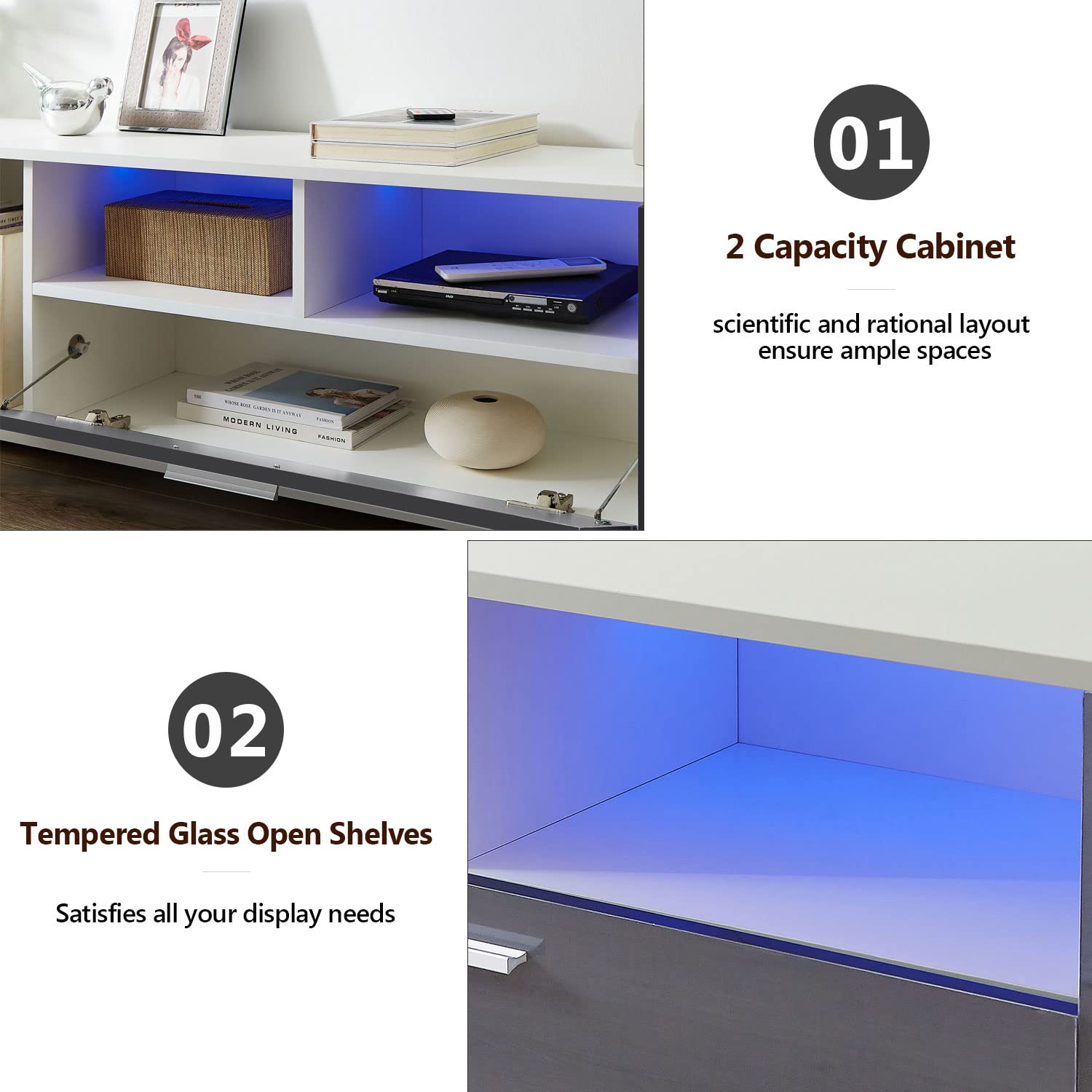 Modern TV Stand for 65+ Inch TVs - Quick 20-Minute Assembly LED Entertainment Center with Storage Cabinet, High Glossy Media Console Table for Living Room - Perfect for Home Theater Setup, Gaming, and Family Movie Nights