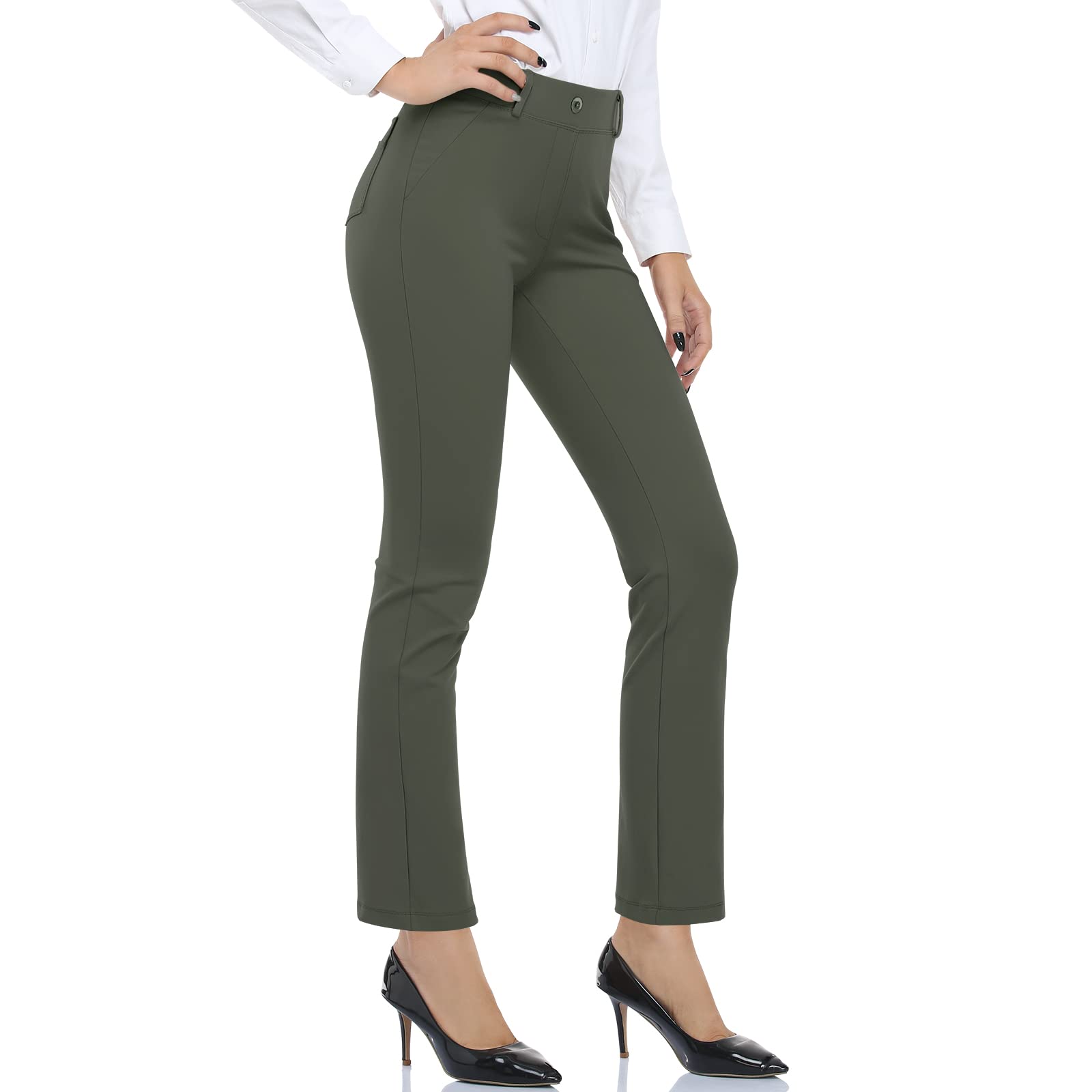 HISKYWIN Women's Stretchy Yoga Dress Pants - Straight Leg & Bootcut Office Slacks with Pockets for Business Casual, Petite Sizes - Perfect for Work, Yoga & Everyday Comfort