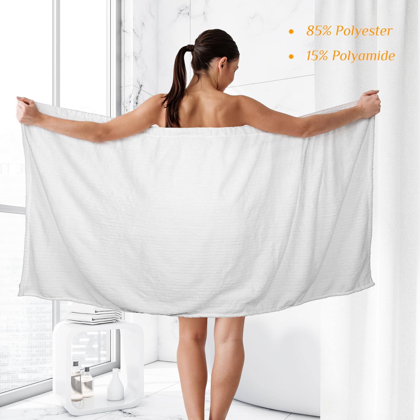Tigeen 4-Piece Spa Wrap Towel Set for Women - Adjustable Elastic Bath Robe, Lightweight Shower Cover - Perfect for Spa, Massage & Home Relaxation (White Stripes)