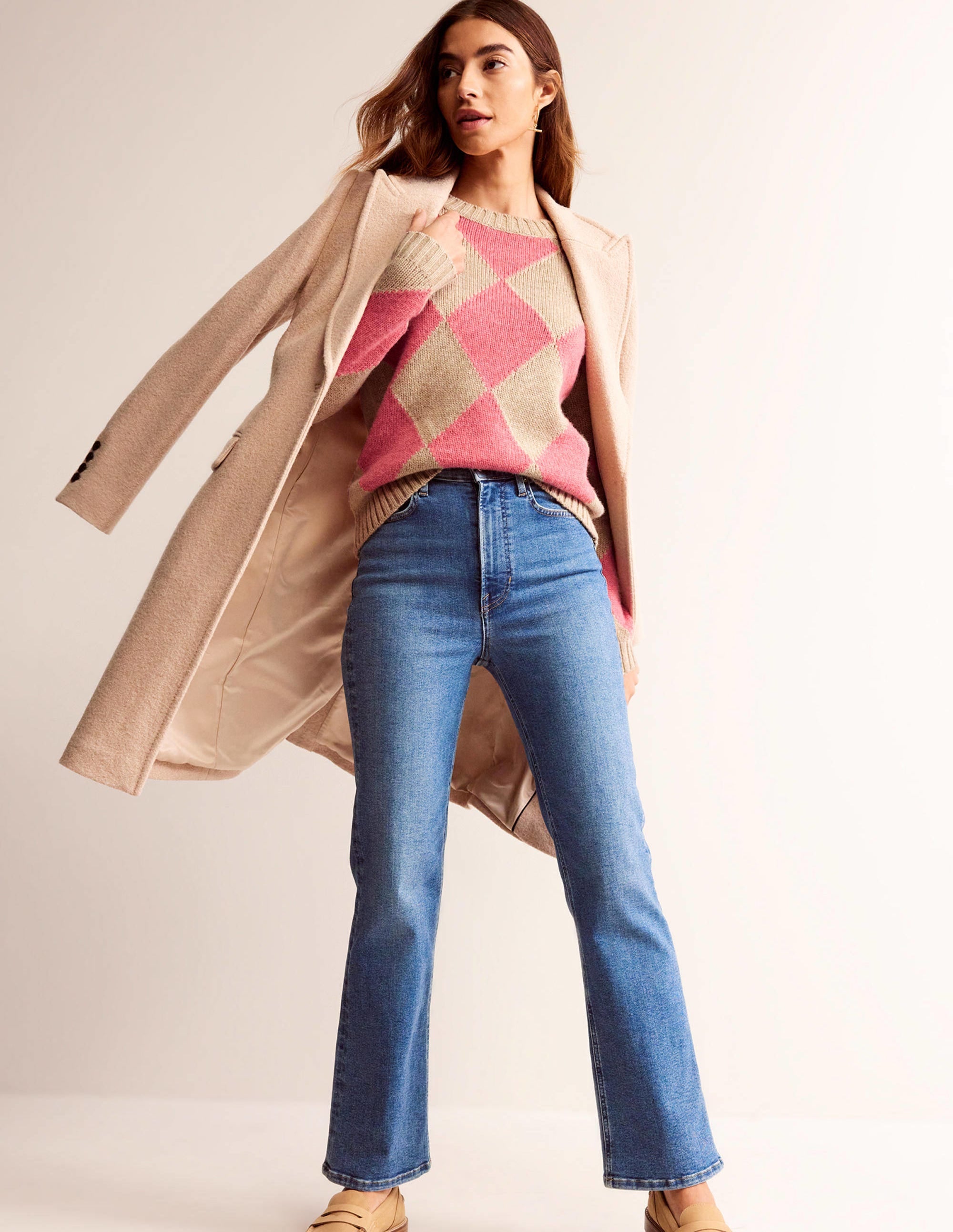 Argyle Crew Neck Sweater for Men & Women - Soft Cotton Knit Watermelon & Chinchilla Melange Color - Casual Wear, Office Outfit & Holiday Fashion