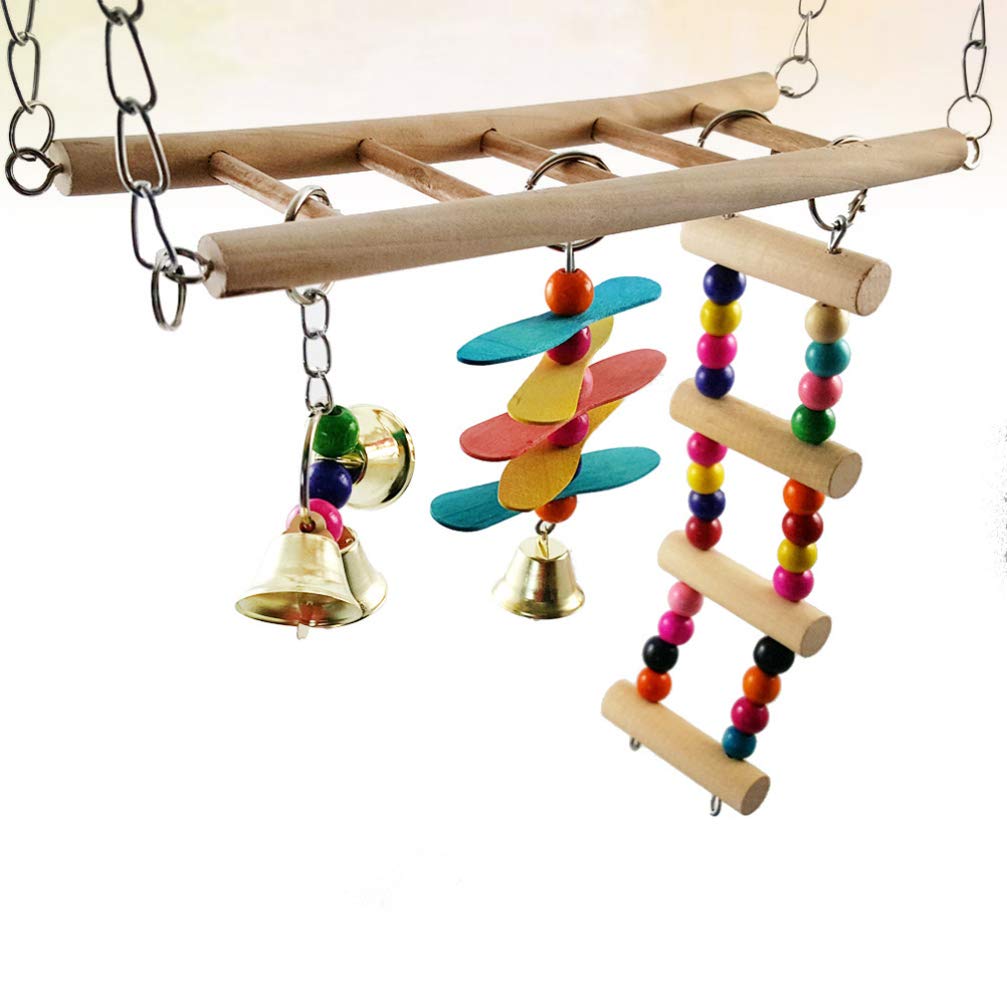 VILLCASE Wooden Parrot Toys for Small Birds - Chewable Parakeet Cage Accessories with Bamboo Swing, Stair Stand & Hammock | Perfect for Cockatiels, Lovebirds & Conures in Bird Cages - Stimulating Play & Exercise Toys