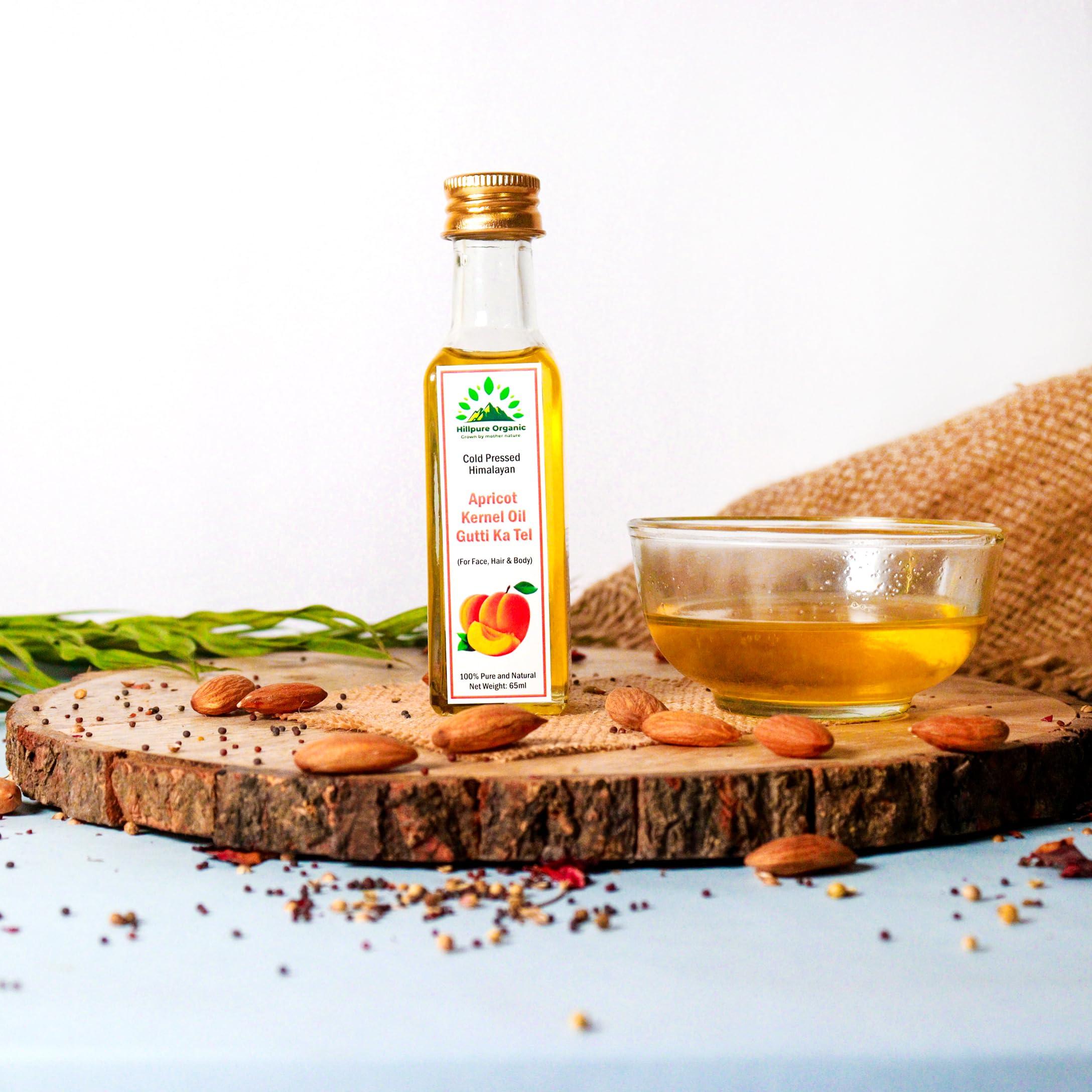 Organic Cold Pressed Himalayan Apricot Kernel Oil - 100% Pure, Natural & Undiluted for Body, Skin & Hair Care - Nourishing & Shining Treatment for Nails - Premium Pahadi Local Oil from Uttarakhand (65ml Glass Bottle) - Perfect for Massage, Aromatherapy & DIY Beauty Recipes
