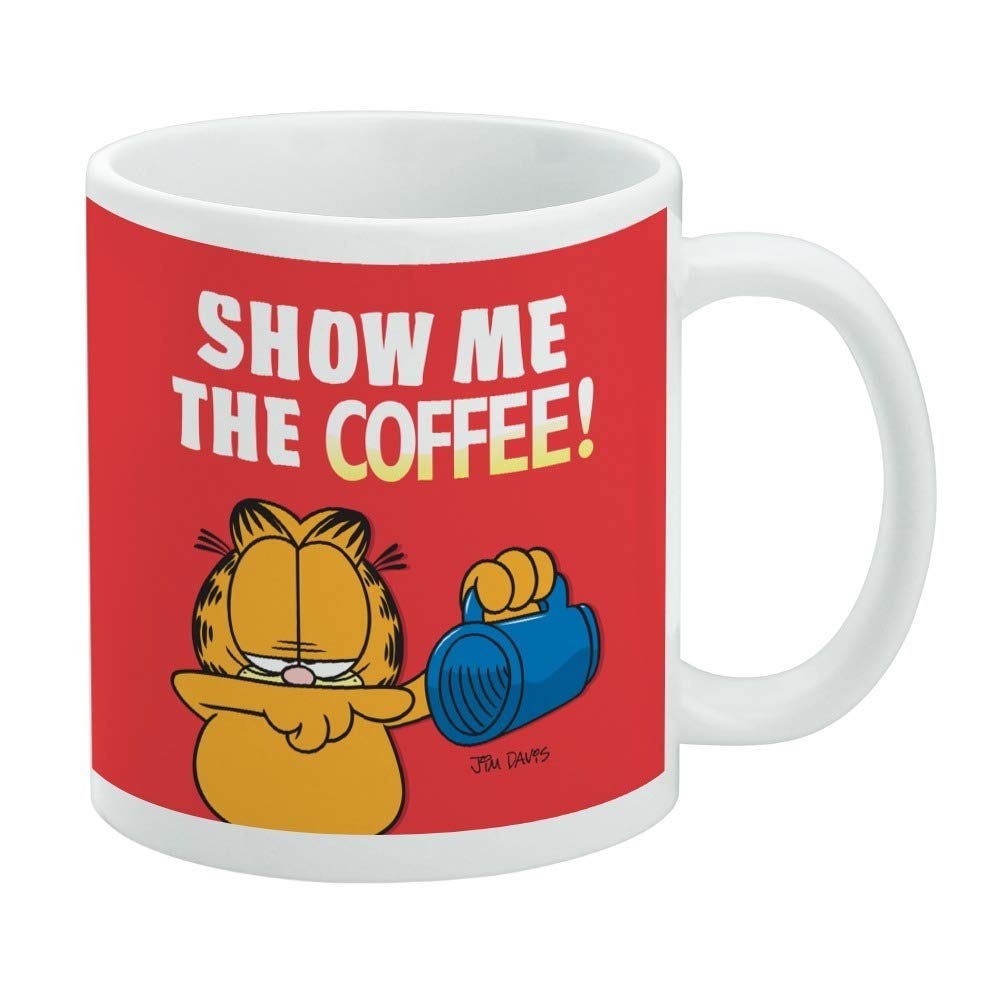 Garfield 'Show Me the Coffee!' 11oz White Ceramic Coffee Mug - Funny Novelty Gift for Coffee, Tea & Hot Drinks - Perfect for Office, Home & Gag Gifts