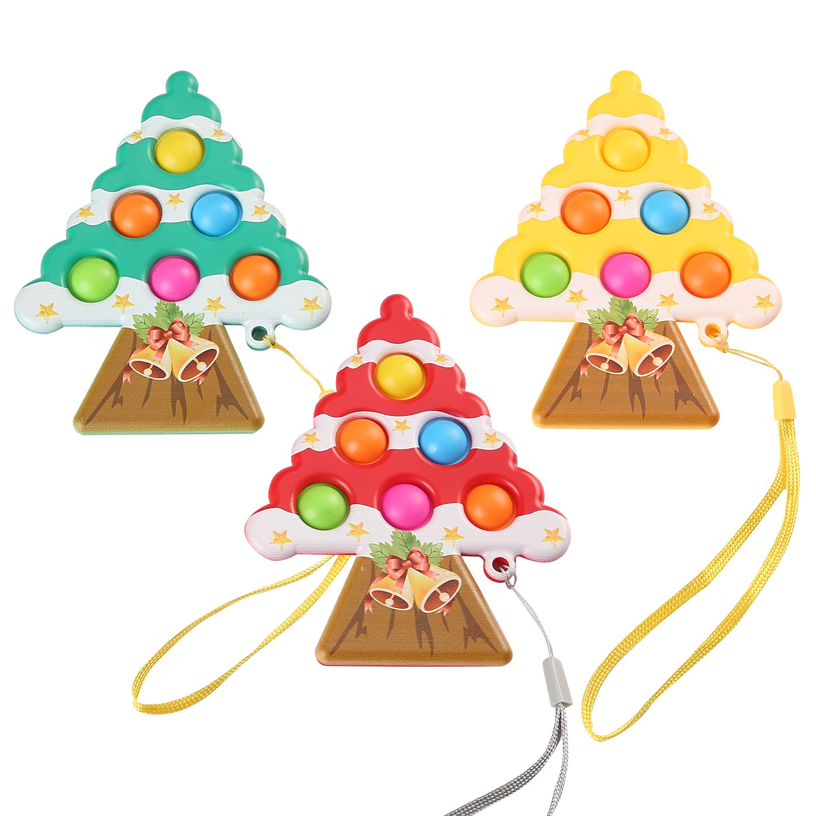 Christmas Fidget Toys Set of 3 - Pop Stress Relief Sensory Toys with Popping Sound for Kids & Adults - Silicone Finger Squeeze Toys for Autism, ADHD, ADD - Perfect for Classroom, Office & Travel Stress Relief (Christmas Tree Design)