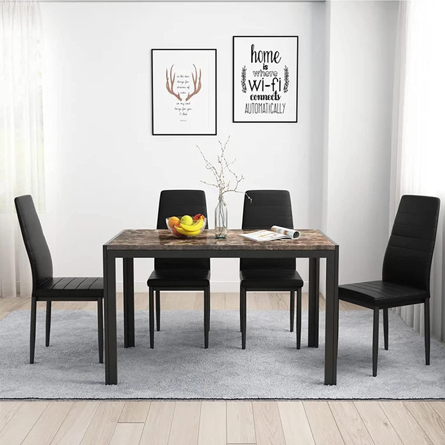 DKLGG 5-Piece Modern Dining Table Set for 4 - Faux Marble Kitchen Table with 4 Chairs, Space-Saving Home Furniture for Small Apartments | Perfect for Family Dinners, Entertaining Guests & Compact Living Spaces