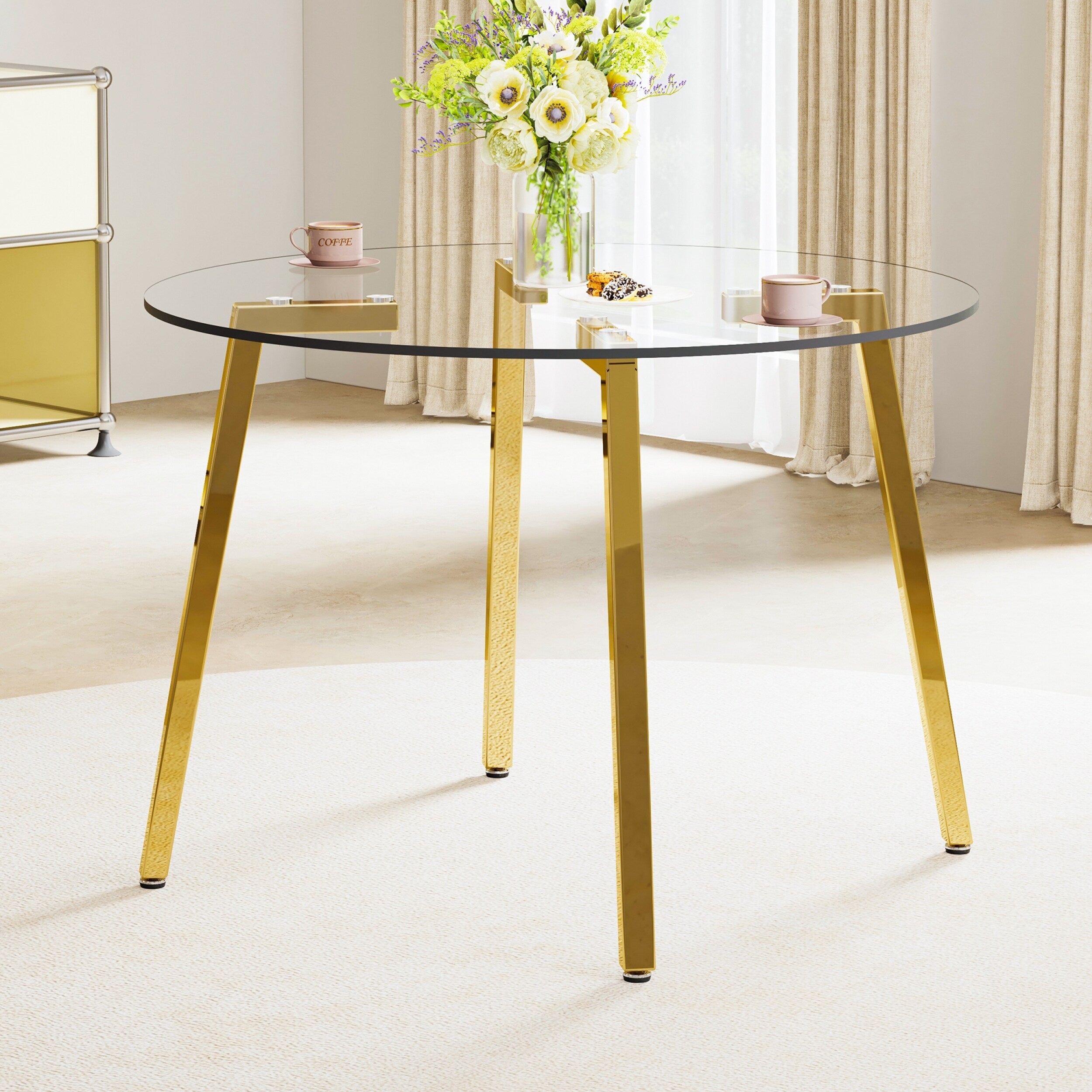 42.01 Inch Round Kitchen Dining Table for 4 - MDF Top with Wood Veneer & Rubberwood Legs - Perfect for Small Spaces, Breakfast Nook, and Cozy Family Meals