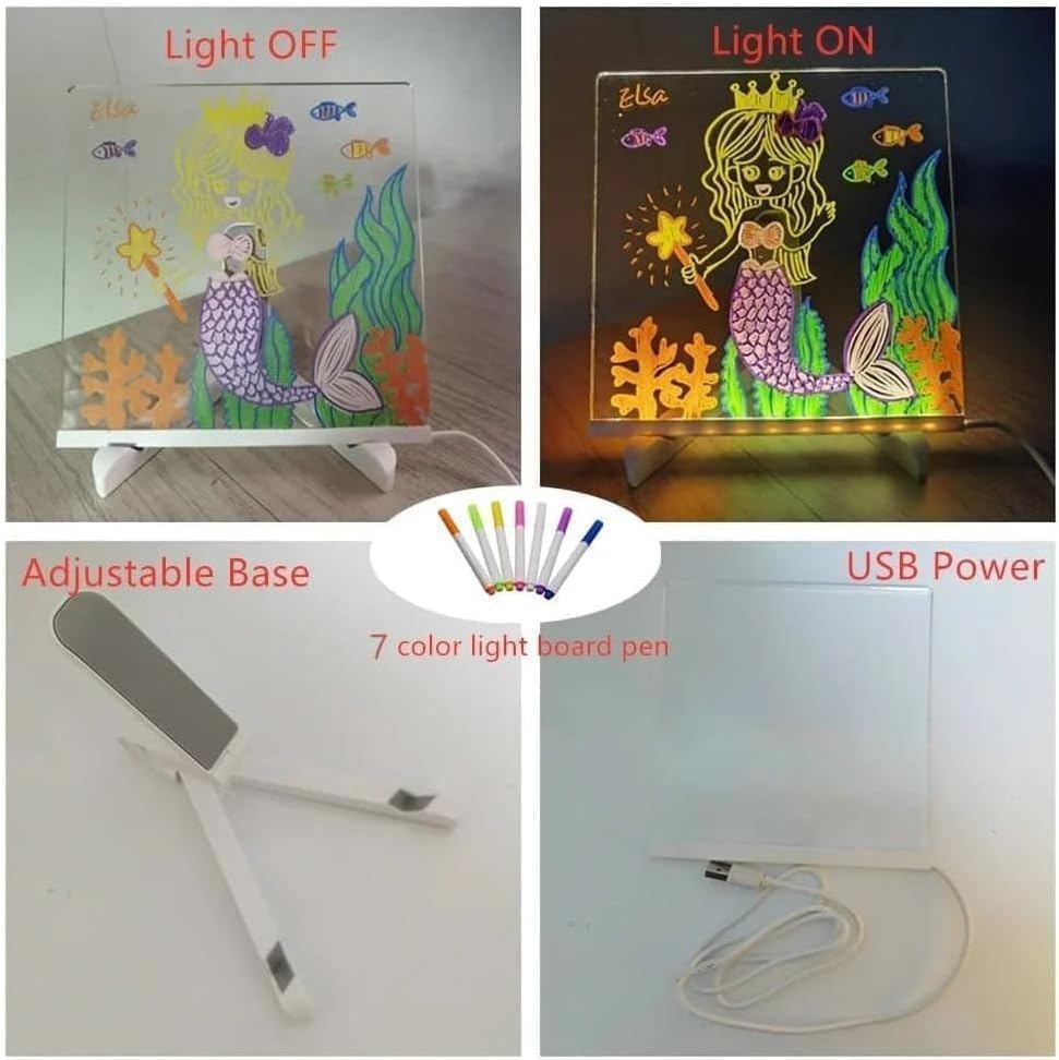 LED Acrylic Dry Erase Message Board with Color Changing Lights - 11.81 x 7.87 Inch Rewritable Note Board for Home, Office & Classroom Organization