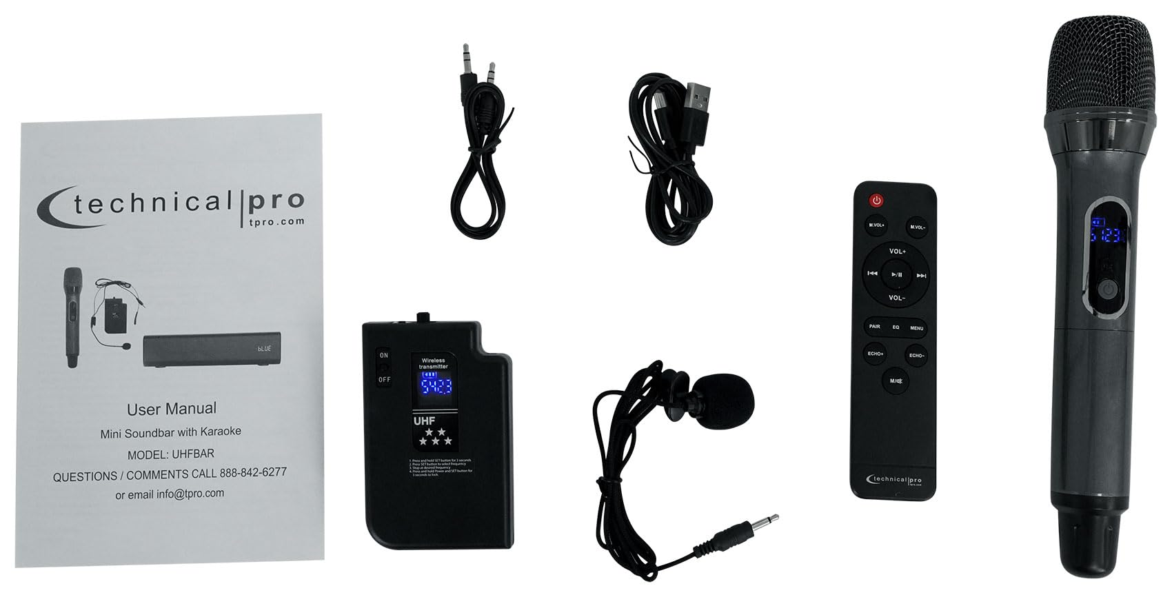 Technical Pro UHFBAR Rechargeable Sound Bar PA System with UHF Wireless Microphones & Bluetooth - Perfect for Karaoke, Home Theater, and Live Performances