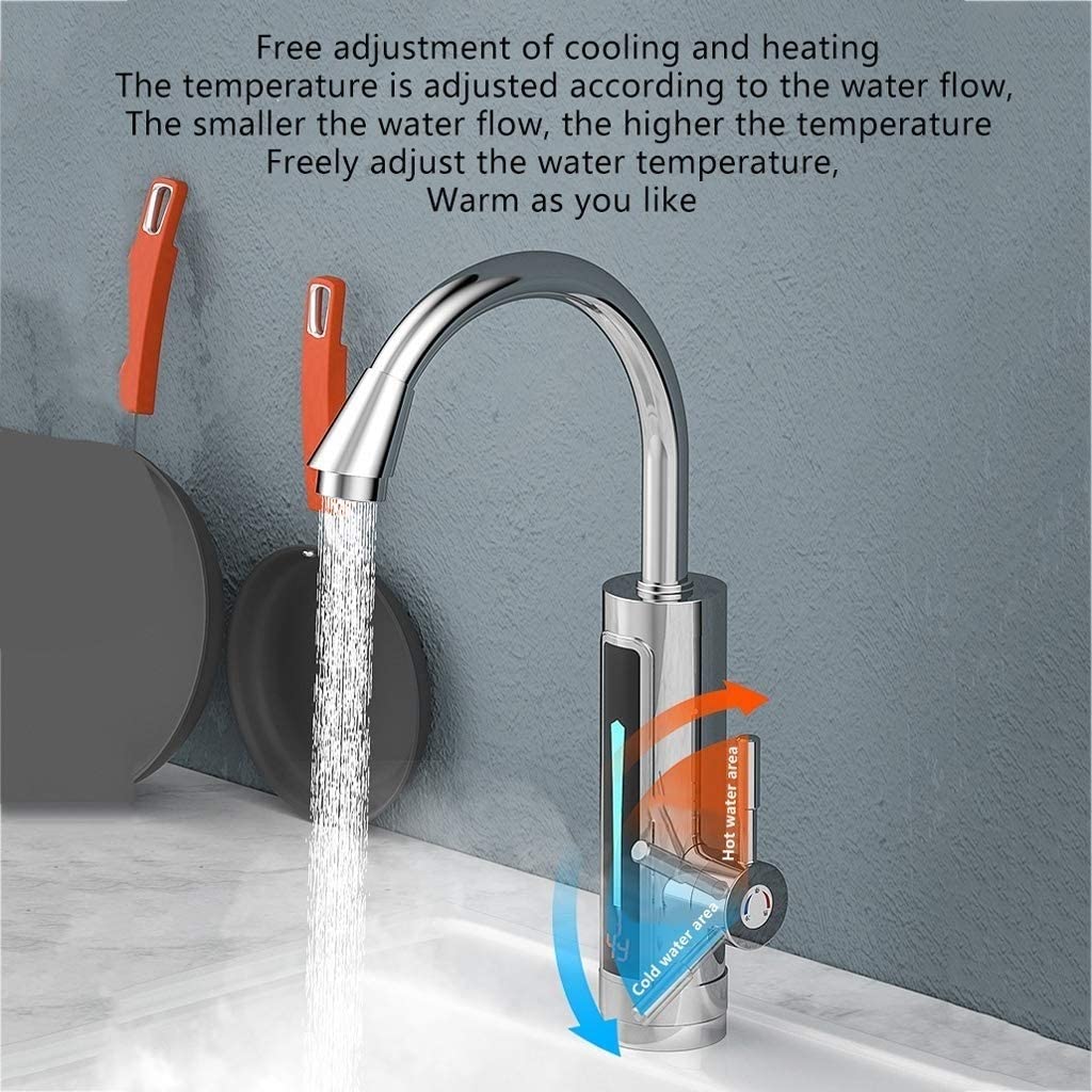 Instant Tankless Electric Hot Water Heater Faucet with LED Digital Display - Fast Heating Tap for Kitchen & Bathroom, White - Perfect for Washing, Cooking, and Cleaning
