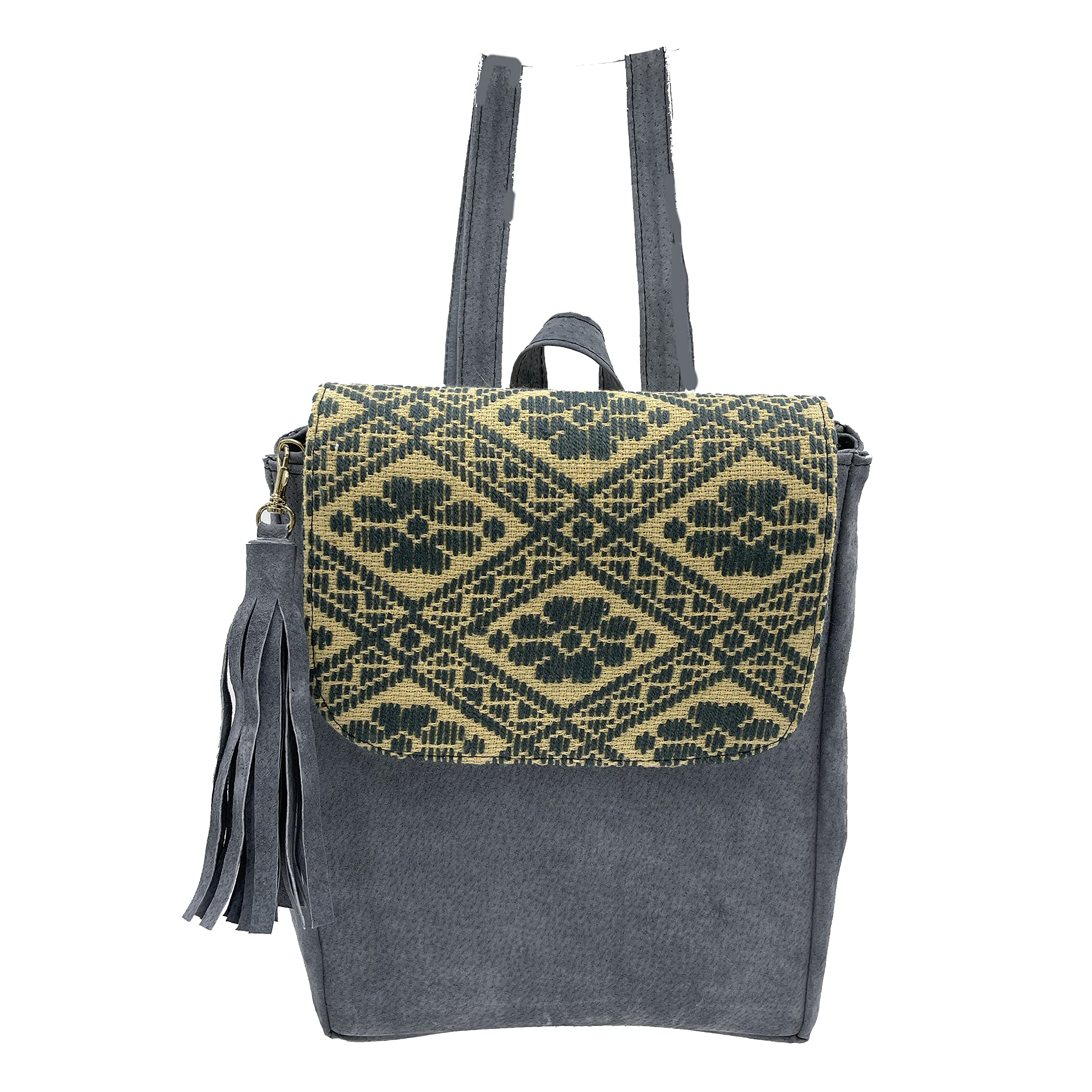 Handmade 'María' Leather Backpack with Mexican Embroidery – Unique Grey Artisan Bag by Jühue Artesanal | Perfect for Travel, Work & Everyday Use | Made in Mexico