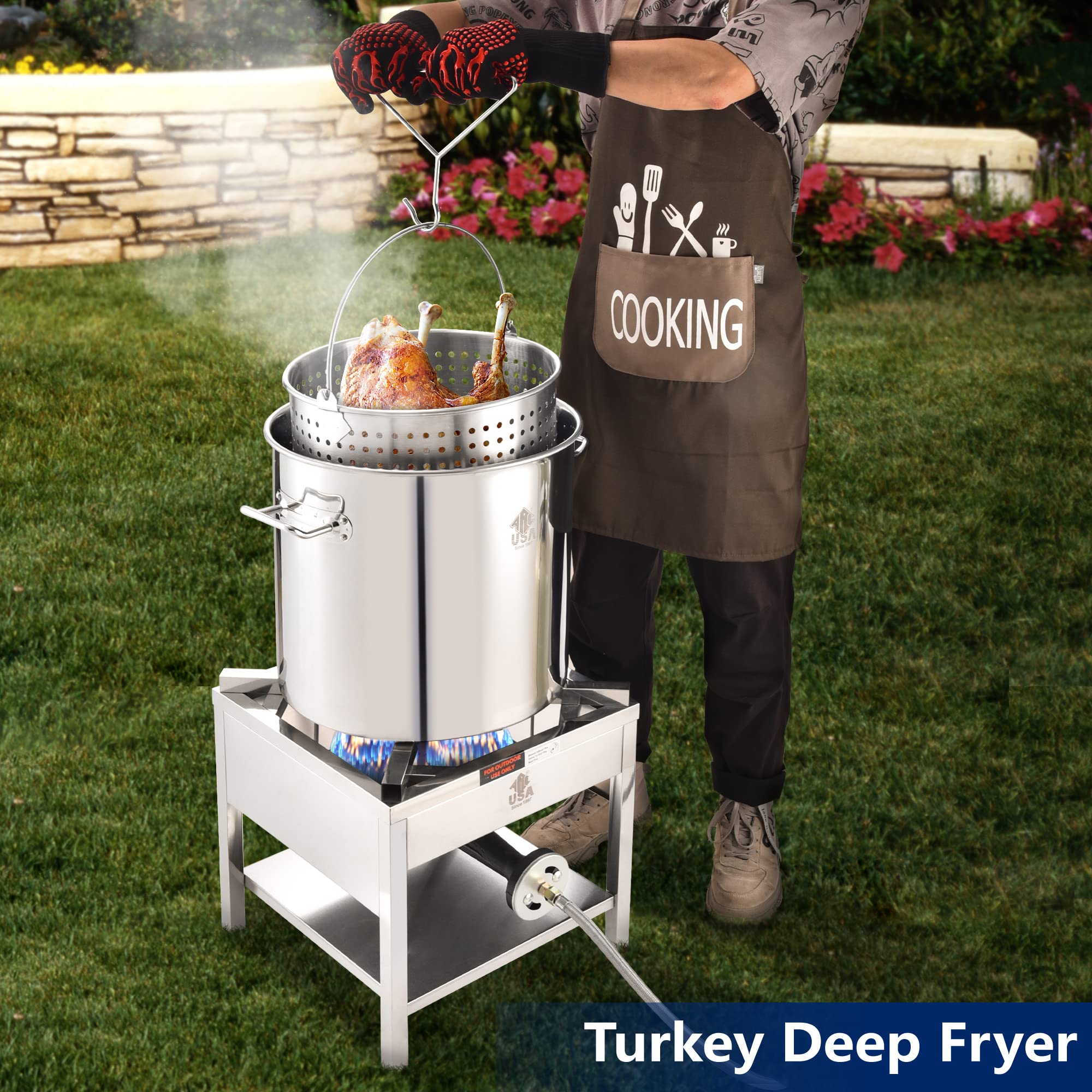 ARC 64QT Stainless Steel Seafood Boiling Kit with 200,000BTU Propane Burner - Crawfish Boil Pot with Basket & Steamer Rack - Outdoor Cooking & Steaming - Large Turkey Fryer Pot for Lobster, Shrimp, Crab - Perfect for Backyard Parties, Camping & Seafood Feasts