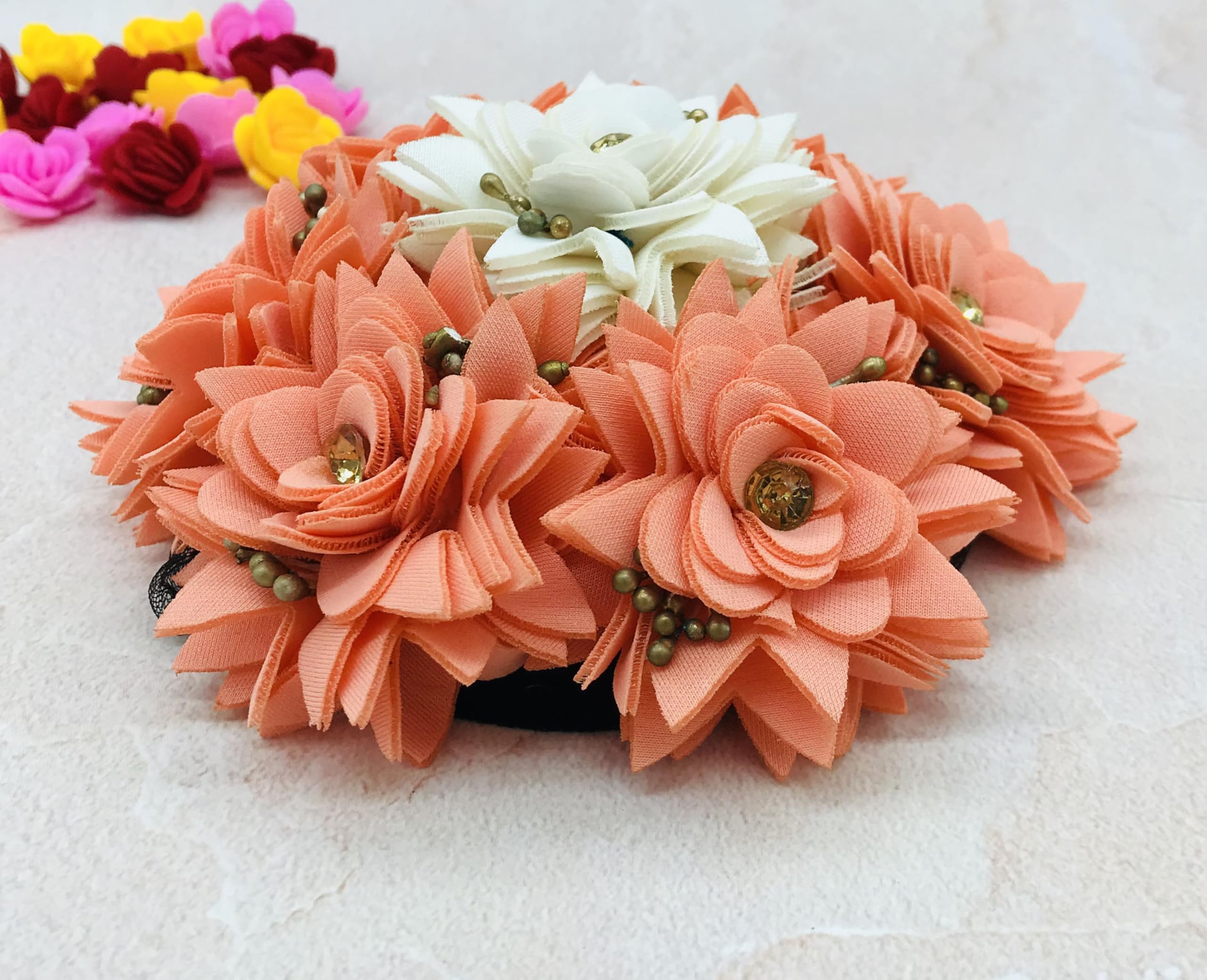 Arooman™ Bridal Flower Gajra Bun Hair Accessory for Women - Elegant Wedding Hair Jewelry (Pack of 1) - Perfect for Indian Weddings, Bridal Parties & Cultural Events