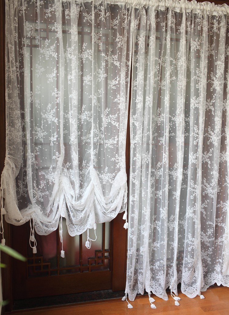 LELVA White Lace Embroidered Sheer Balloon Curtains - 1 Panel Floral Tulle Window Drapes (78