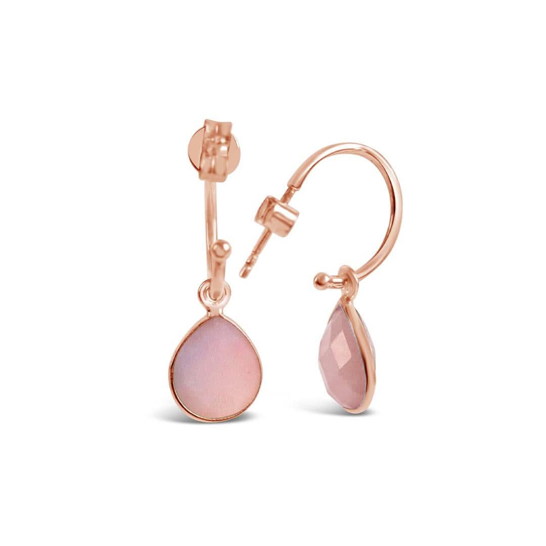 Pink Opal Drop Hoop Earrings in Rose Gold | October Birthstone Jewelry | Perfect for Weddings, Parties & Everyday Wear