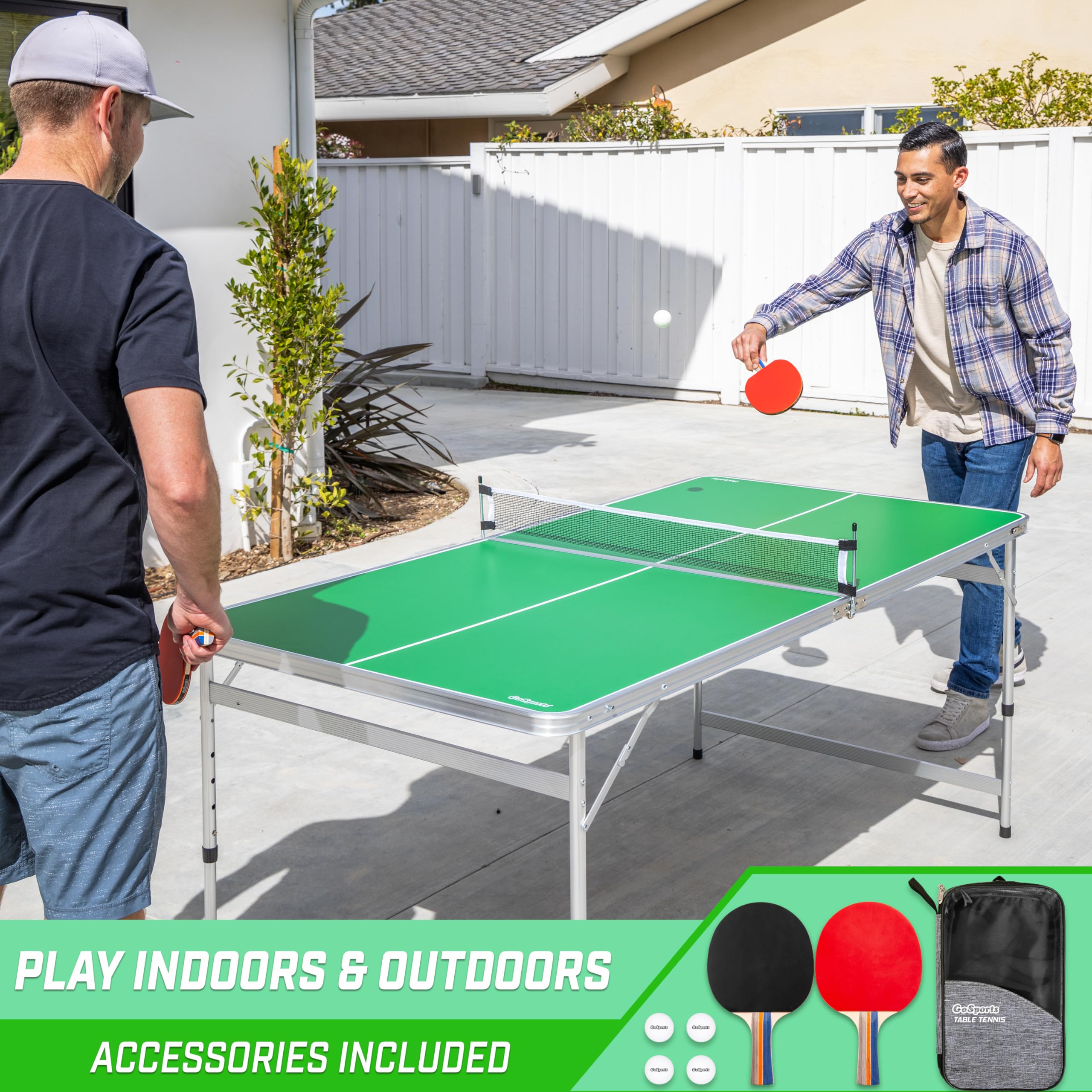 GoSports 6x3 ft Adjustable Height Mid-Size Ping Pong Table Set - Indoor/Outdoor Use for Home, Office, or Game Room (Green or Blue)