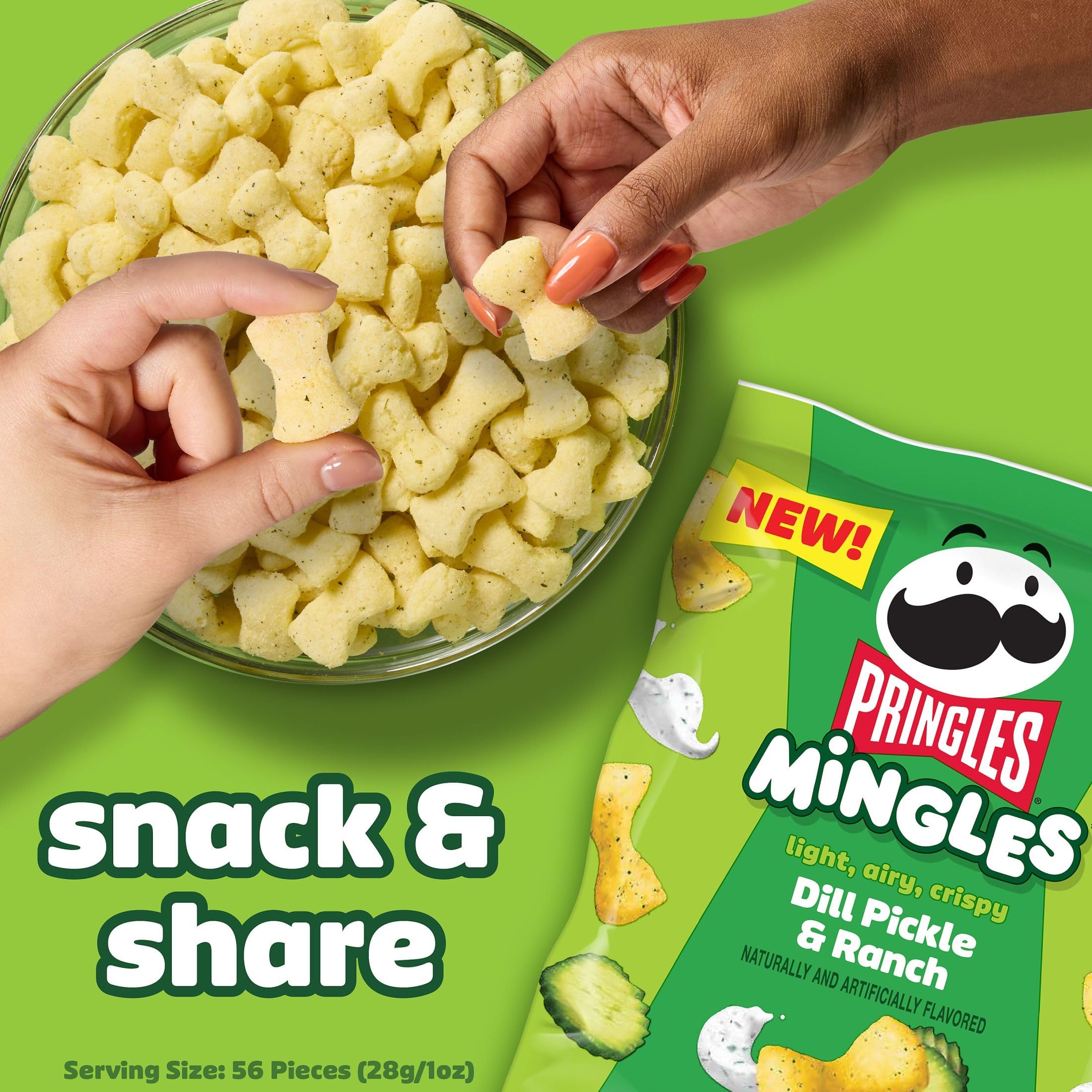 Pringles Mingles Puffed Snacks - Dill Pickle & Ranch Flavor - 6 Pack of Crunchy Salty Snacks for Parties, Road Trips & Movie Nights