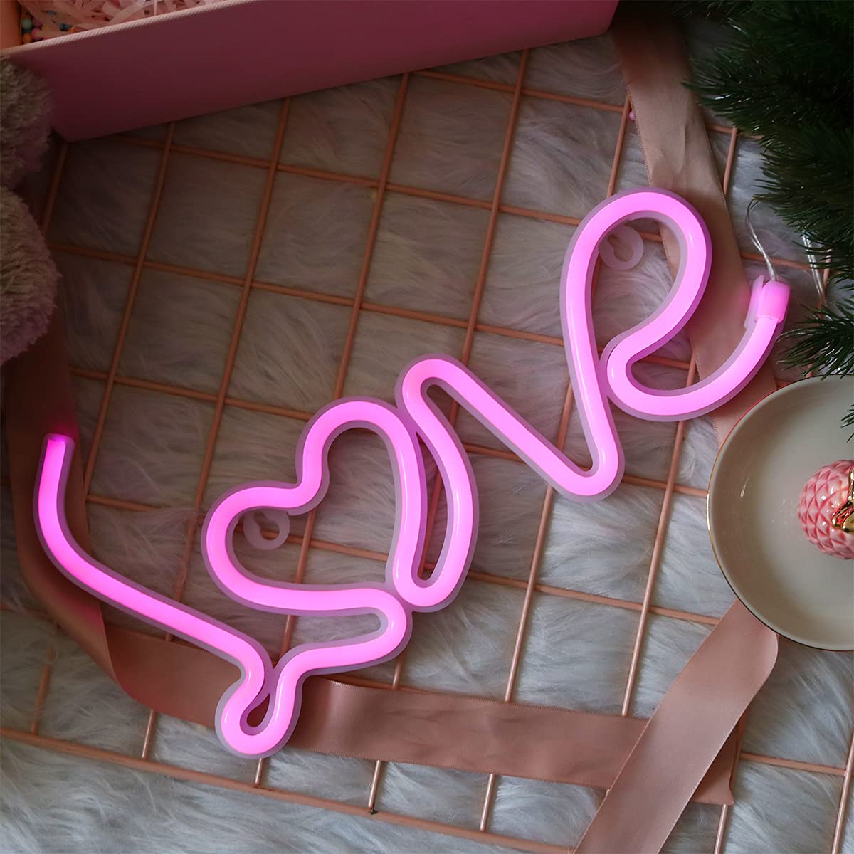 Valentine's Day LED Heart Love Letter Lights - Pink Neon Wall Decor for Home, Kids Room, Bar & Wedding | Battery/USB Powered Romantic Lighting for Galentine's Party & Festive Celebrations