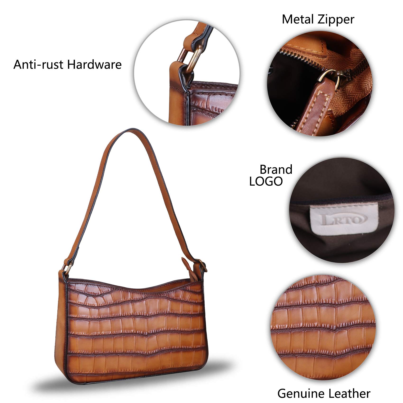 Genuine Leather Satchel Hobo Handbag for Women - Crocodile Pattern Shoulder Bag for Work & Travel