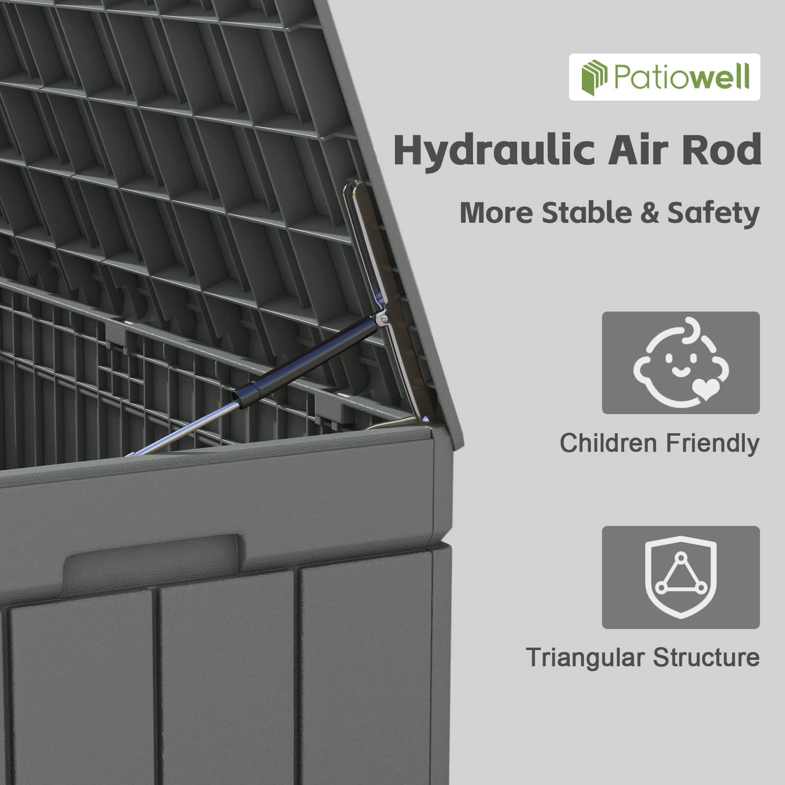 Patiowell 82 Gallon Resin Deck Box - Waterproof Large Outdoor Storage Container with Wood Look Finish for Patio Furniture, Pool Toys, Garden Tools & Sports Equipment | Lockable Grey Deck Box for Backyard, Poolside & Garage Organization