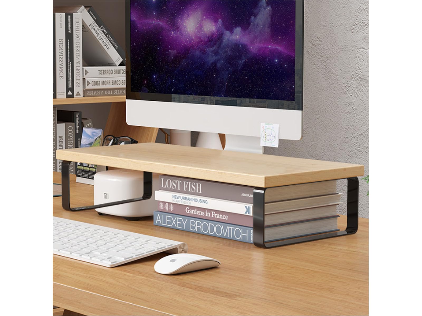 15.7 Inch Wood and Black Metal Monitor Stand Riser - Adjustable Computer Screen Stand for Home & Office - Perfect for Laptop, PC, and Table Top Organization (Ergonomic Workspace Solution)