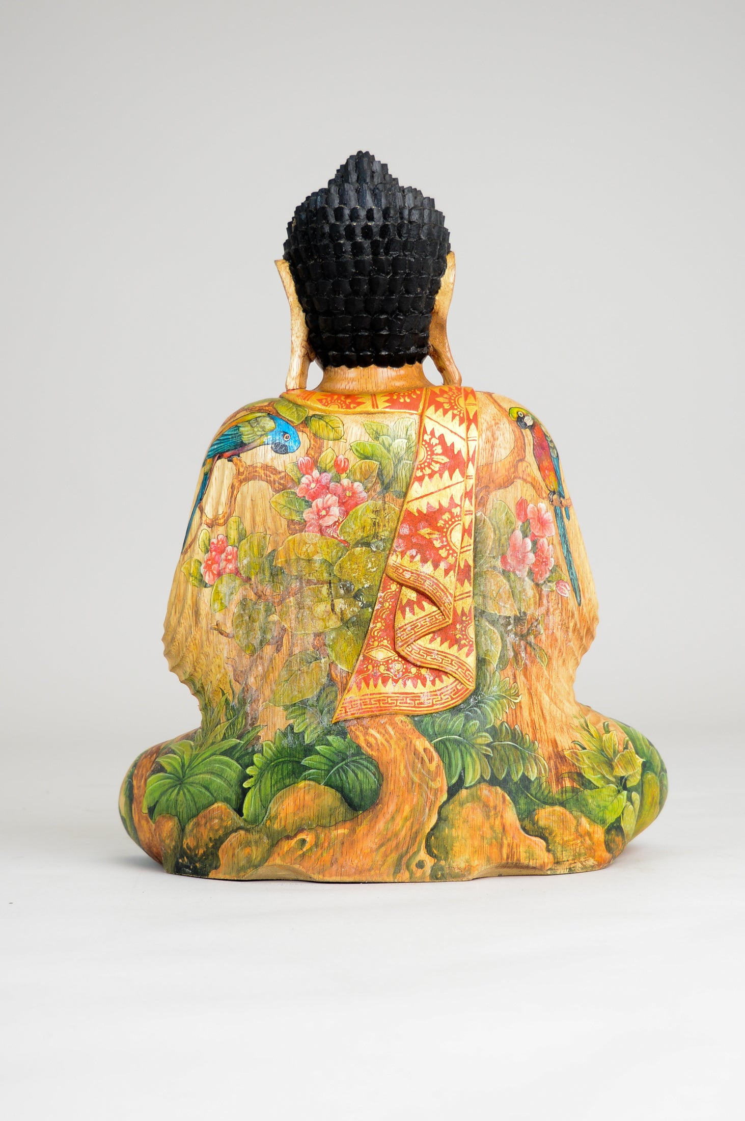 Hand Carved Wooden Meditating Buddha Statue - 16 Inch Hand Painted Buddhist Decor for Home, Office & Meditation Space - Zen Decor & Spiritual Gift