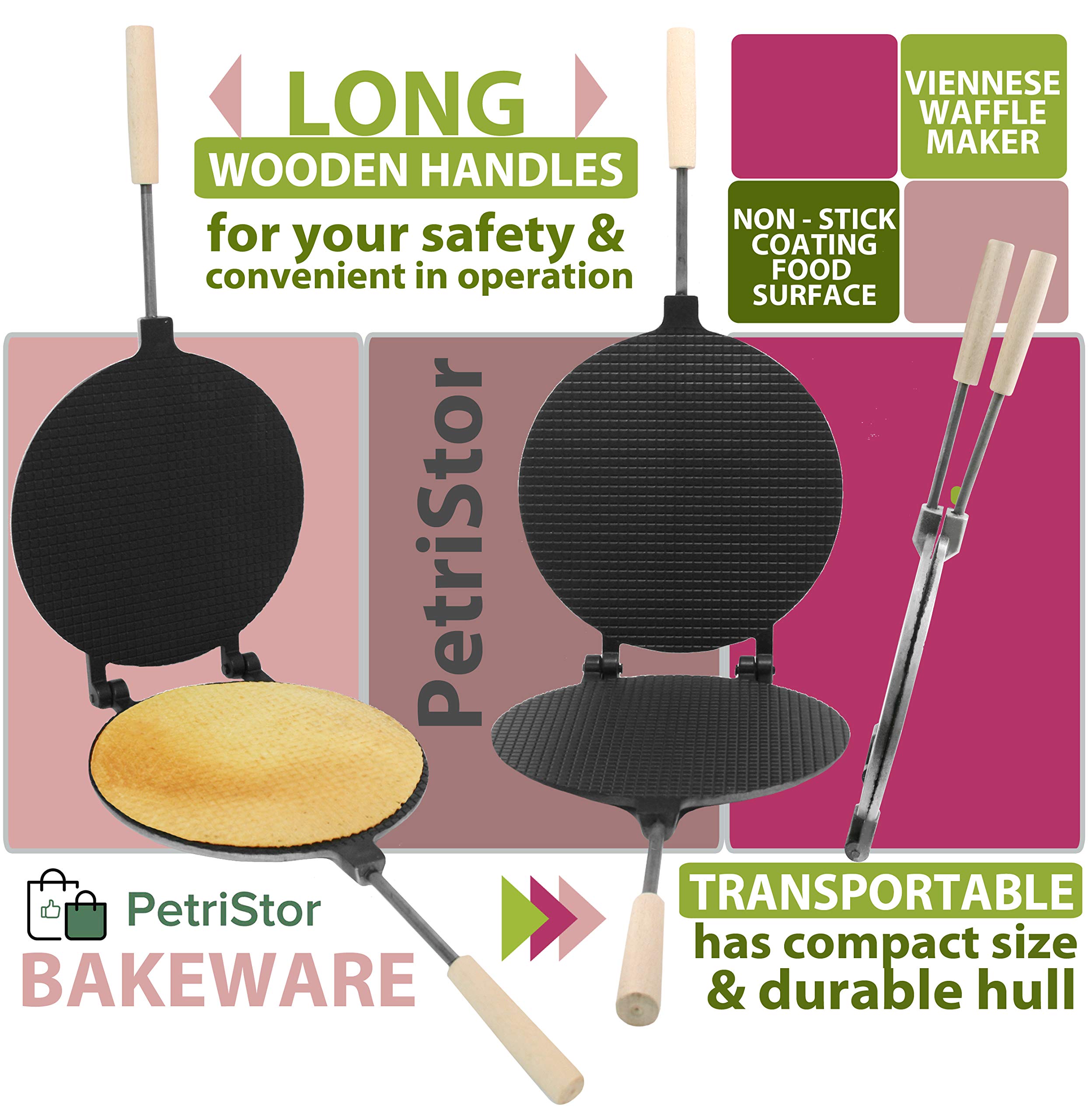 Round Waffle Maker Non-Stick - Electric Waffle Cone & Ice Cream Cone Maker - Krumkake Iron & Stroopwafel Maker - Perfect for Homemade Desserts, Parties & Cafes