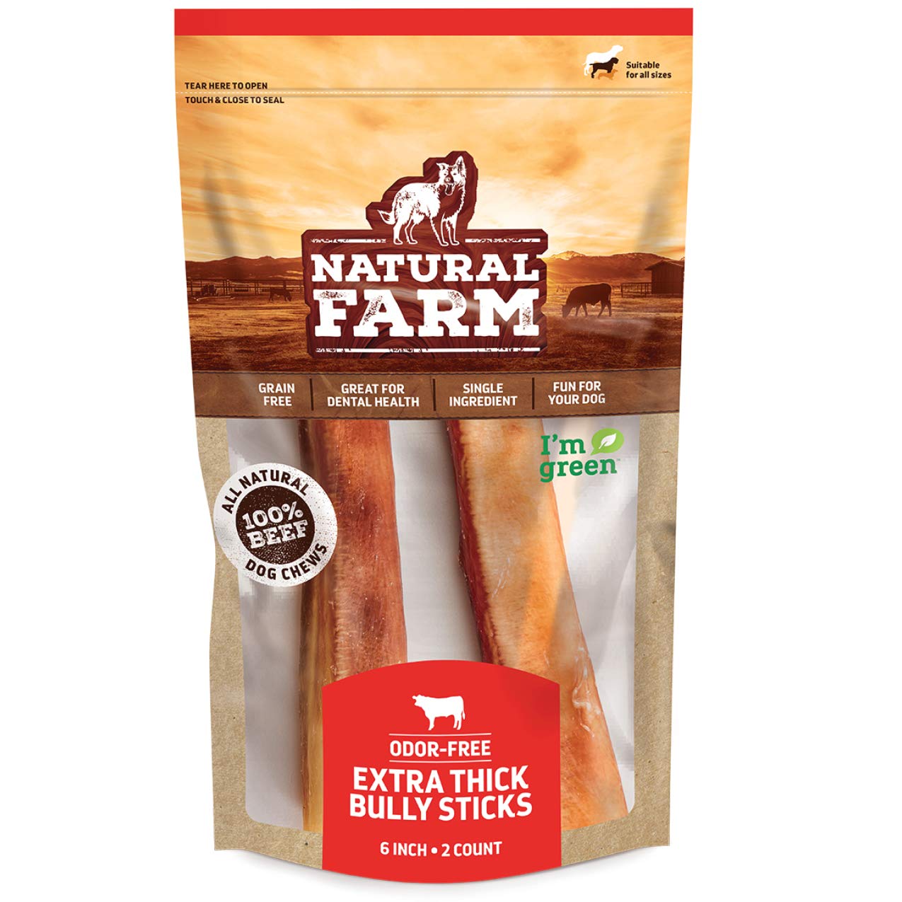 Natural Odor-Free Bully Sticks for Dogs (6 Inch, 15 Count) - 100% Grass-Fed Beef Chews, Single Ingredient, Grain-Free, Non-GMO, Fully Digestible Dog Treats for Puppies, Small & Senior Dogs - Perfect for Training, Teething & Dental Health