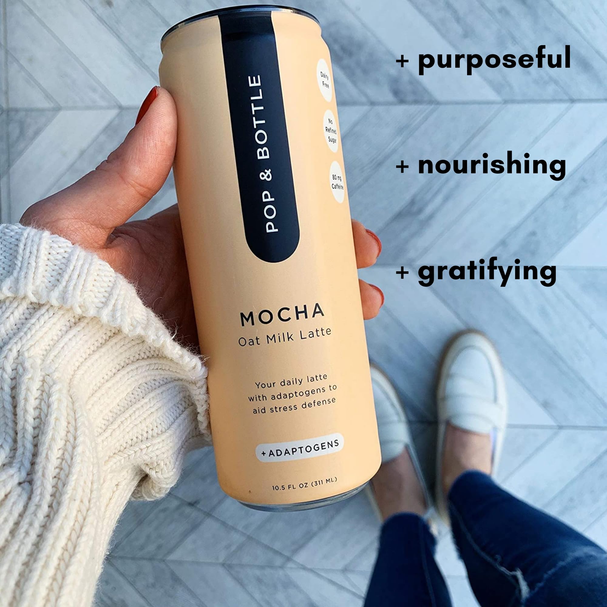 Organic Oat Milk Lattes with Adaptogens - Mocha Flavor | 8 Fl Oz (Pack of 24) | Maca, Ashwagandha, MCT Oil, Cold Brew Coffee | Dairy-Free, Gluten-Free, Lightly Sweetened with Dates | Perfect for On-the-Go Breakfast, Office Snacks & Post-Workout Recovery