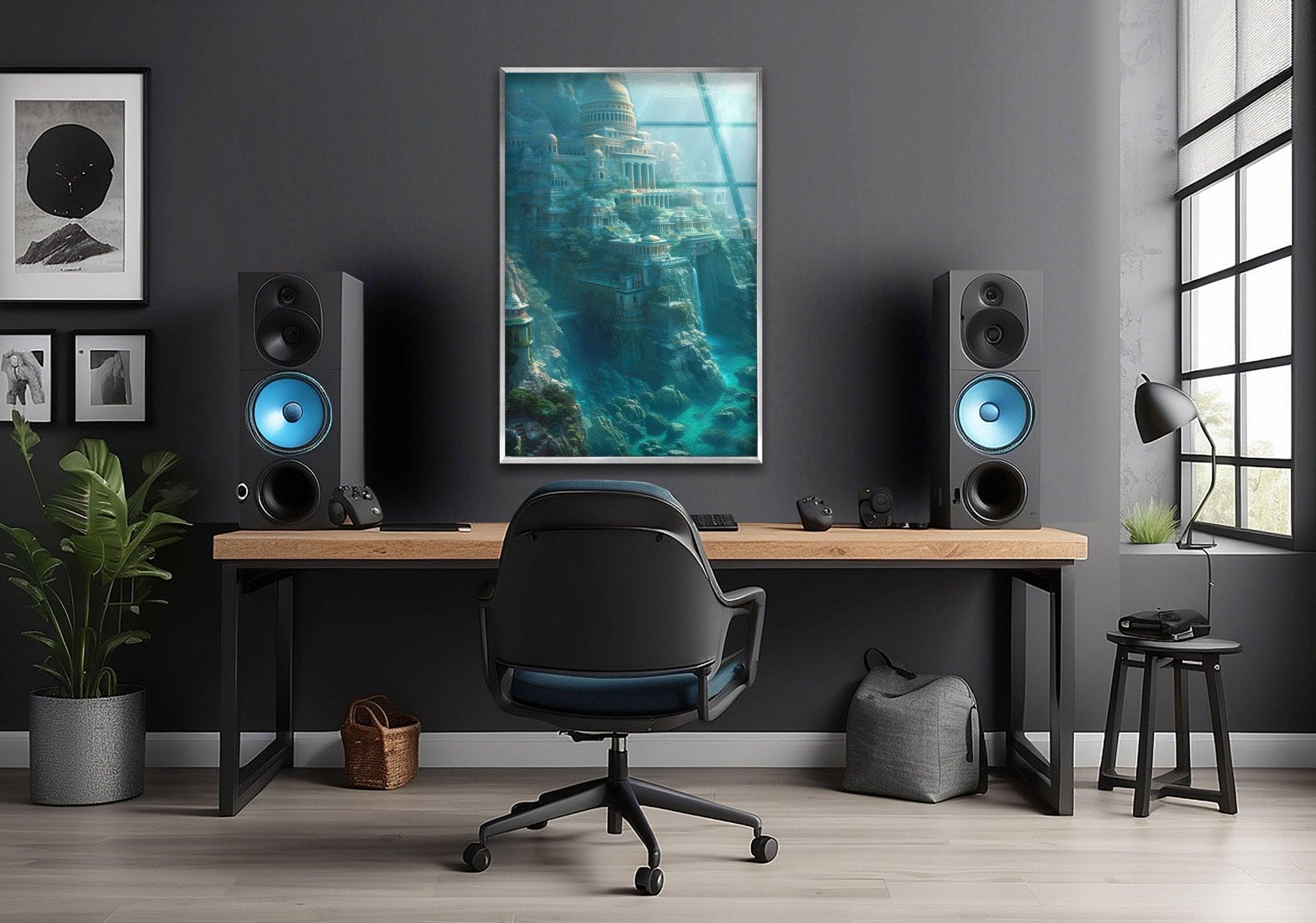 Atlantis Glass Wall Art - Stunning Ocean-Themed Decorative Glass Panel for Living Room, Bedroom & Office | Perfect for Home & Office Decor