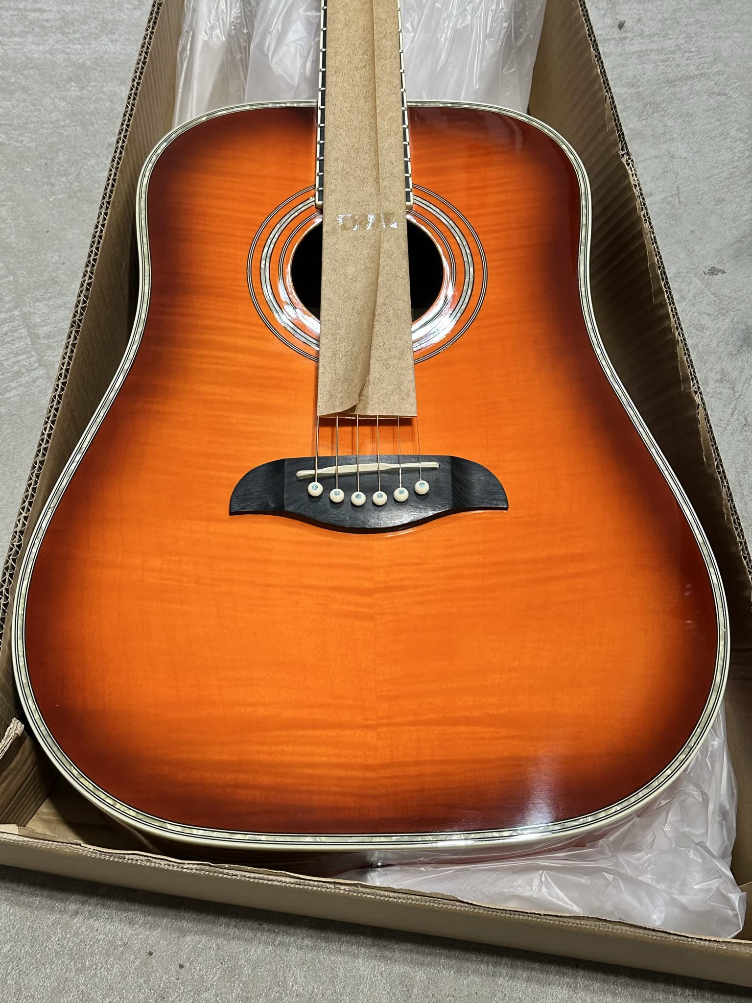 Oscar Schmidt OG1FYS-A-U 3/4 Size Dreadnought Acoustic Guitar - Flame Yellow Sunburst High Gloss Finish | Perfect for Beginners, Travel & Small Spaces
