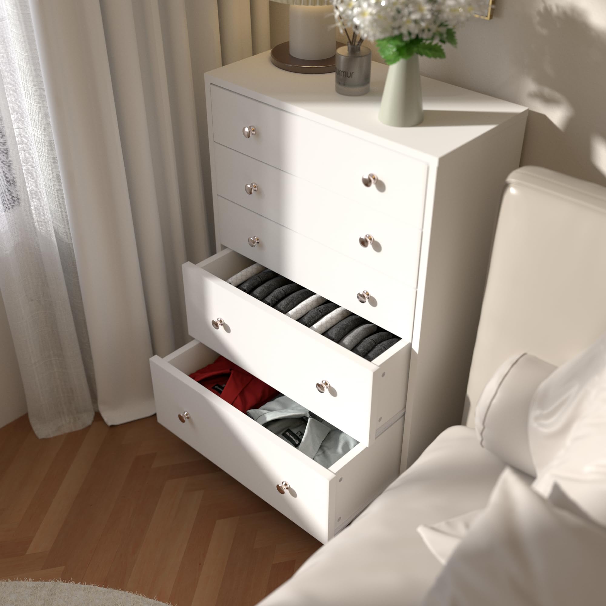 MUPATER 5-Drawer Dresser for Bedroom - Large Storage Organizer with Smooth Gliding Drawers - Perfect for Closet, Living Room, Nursery & Hallway - White (Ideal for Home Organization & Space Saving)