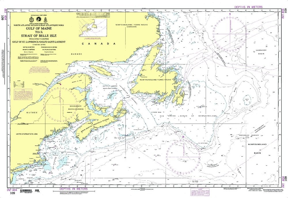 NGA Chart 109: Gulf of Maine to Strait of Belle Isle International 404 - Nautical Navigation Map for Boating, Fishing & Maritime Safety