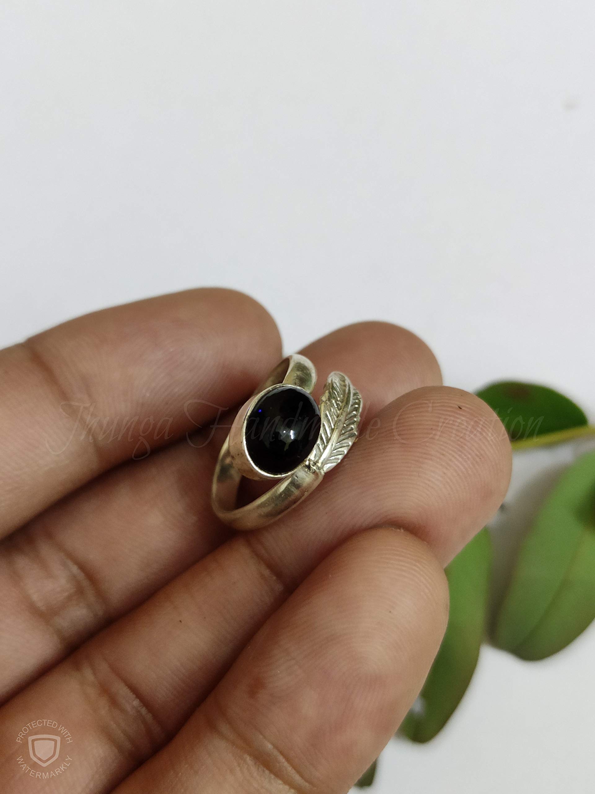 Black Onyx Leaf Shaped Adjustable Ring - 925 Sterling Silver Boho Engagement Ring, Handmade Delicate Jewelry for Bridesmaid Gifts, Promise Rings & Friendship Rings | Perfect for Western Weddings, Boho Chic Outfits & Special Occasions