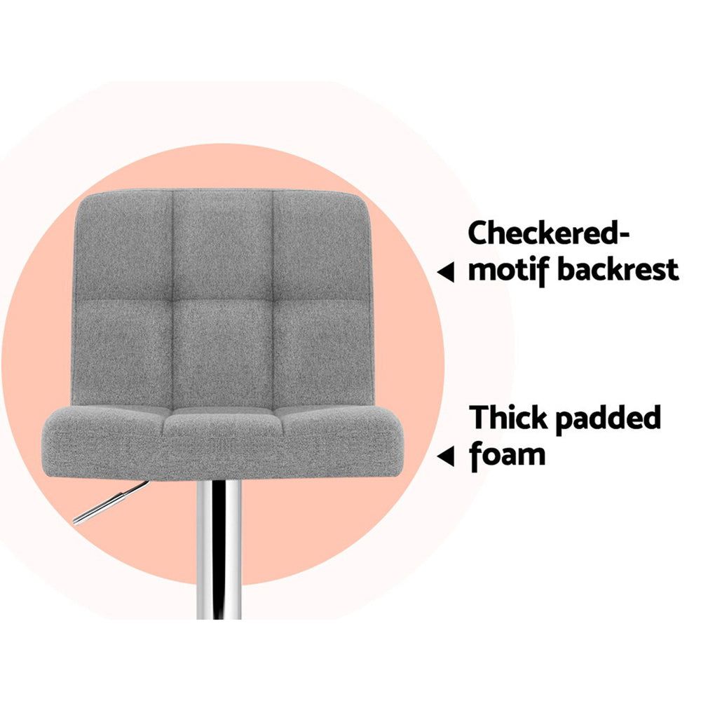 4 Bar Stools with Gas Lift Mechanism - Grey Fabric Upholstered Counter Height Stools for Kitchen Island, Breakfast Bar & Dining Room