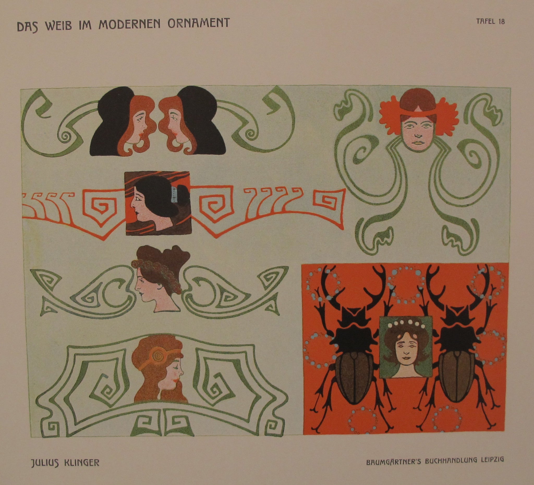 1902 Original German Art Nouveau Poster - Das Weib Im Modernen Ornament Plate 18 by Klinger | Vintage Home Decor & Art Collection Display