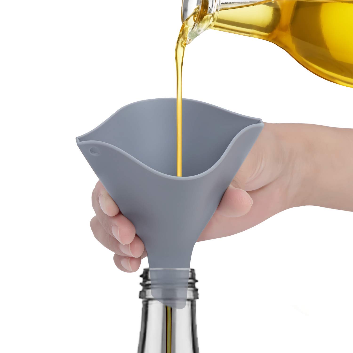 Premium Collapsible Silicone Funnel Set (2-Pack) - Food Grade Gray Fan-Shaped Kitchen Funnel for Bottles, Liquids & Cooking | Perfect for Water Bottles, Oils, Spices & DIY Projects