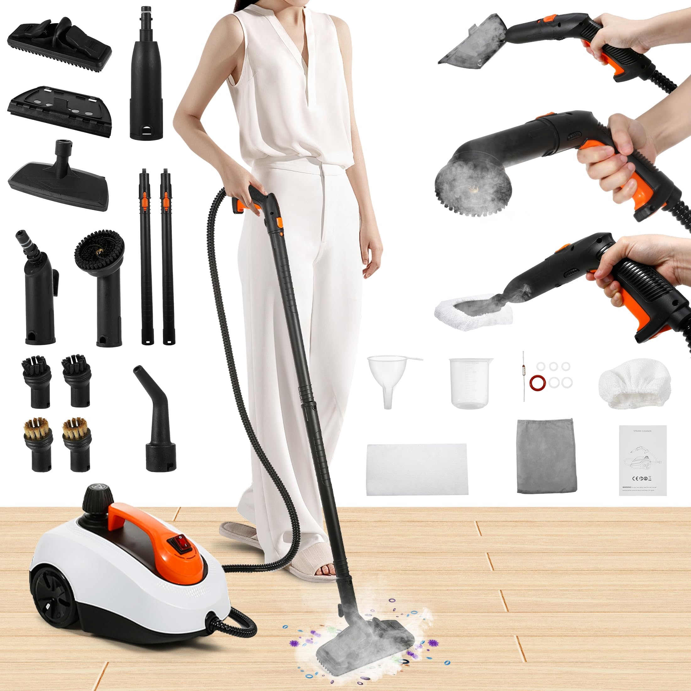 WICHEMI 1800W Handheld Steam Cleaner for Car & Home - 1800ML Large Water Tank, High Temperature Steam for Deep Cleaning Carpets, Upholstery, Ironing Clothes | Perfect for Car Detailing, Home Sanitizing & Garment Care