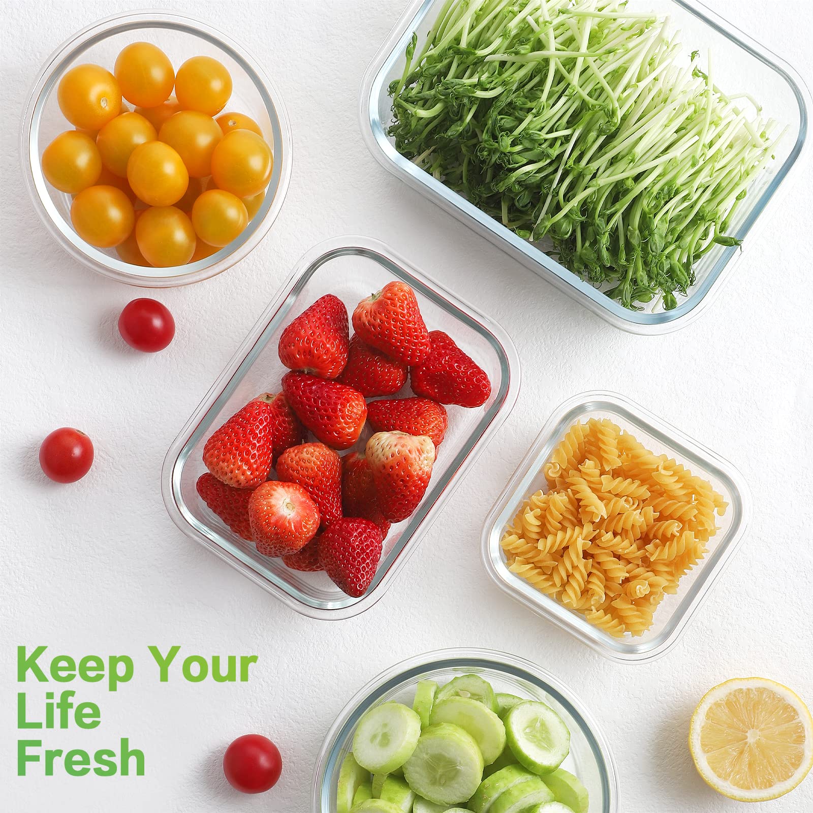 HOMBERKING 18-Piece Glass Food Storage Containers Set with Airtight Lids - BPA-Free Meal Prep & Lunch Bento Boxes for Kitchen, Office, Picnics (9 Containers + 9 Lids, White) - Perfect for Meal Prepping, Leftovers & On-the-Go Lunches