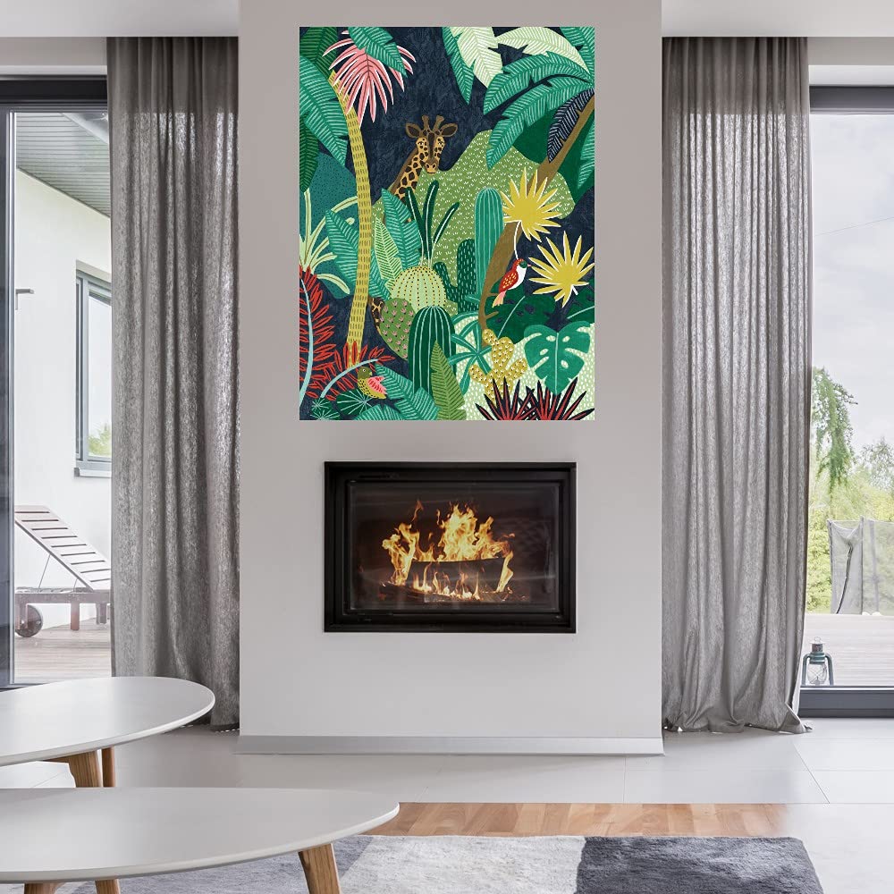 Tropical Okapi Canvas Wall Art by Kristine Hegre - 32x43 Inch Ready to Hang Fine Art Print for Living Room, Bedroom, Office & More - Wildlife Home Decor & Jungle Theme Interior Design