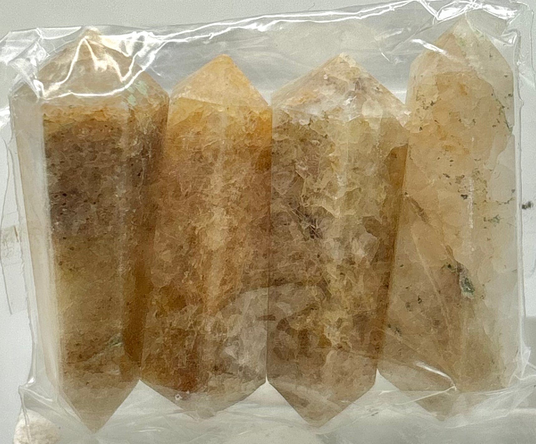 4-Piece Double Terminated Golden Healer Quartz Points - Natural Healing Crystals for Meditation, Reiki, Energy Work & Spiritual Growth
