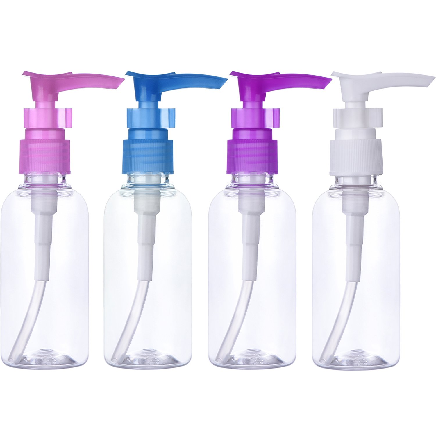 4 Pack 3.4oz/100ml Clear Travel Bottles with Pump - Leak Proof Refillable Plastic Containers for Shampoo, Conditioner, Body Wash & Facial Cleanser - Perfect for Air Travel, Gym, Camping & Toiletry Organization
