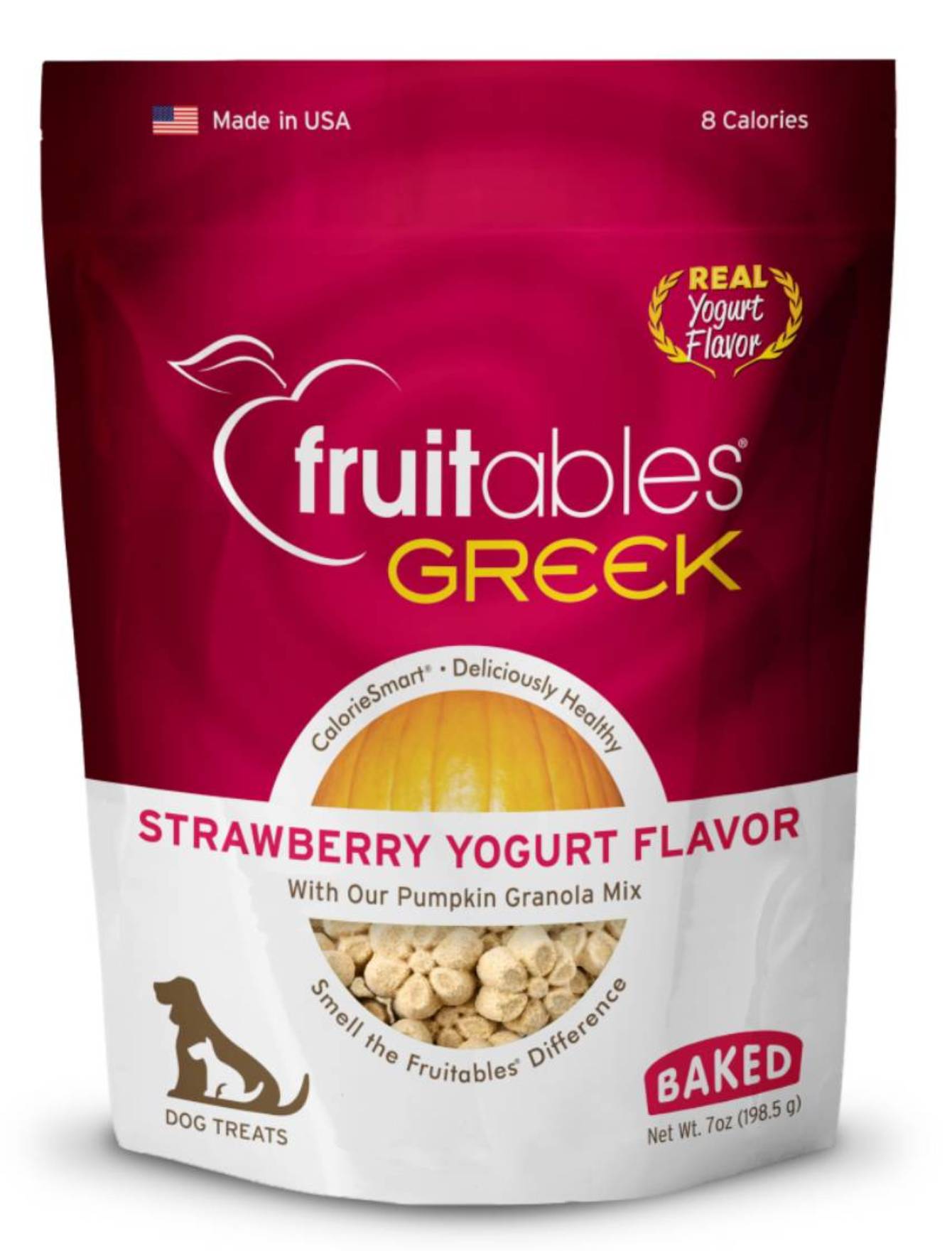 Fruitables Greek Strawberry Yogurt Crunchy Dog Treats - Healthy Natural Snacks for Small & Large Dogs - Perfect for Training Rewards, Dental Care & On-the-Go Treats