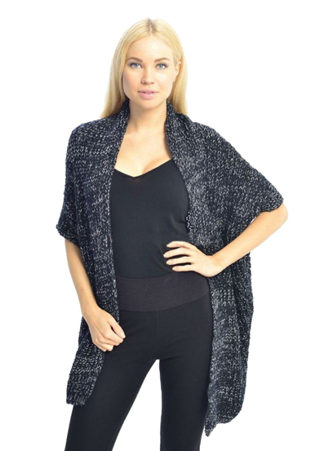 Women's Oversized Warm Black Crochet Knit Sweater Shawl Wrap - Cozy Winter Fashion for Casual Outings & Holiday Gatherings