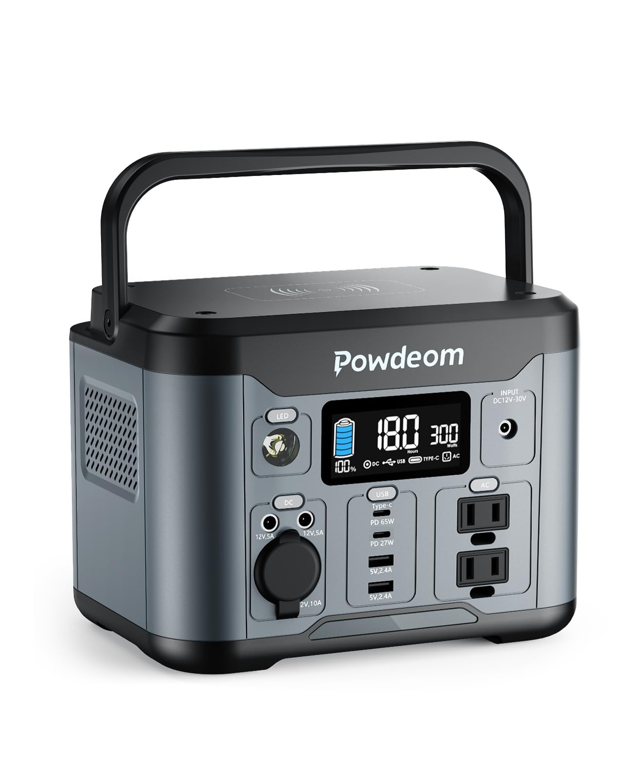 300W Portable Power Station - Powdeom 296Wh Solar Generator with AC Outlet, USB Ports & LED Light | Backup Battery for Camping, RV Trips, Outdoor Adventures & Home Emergency Power Outage (Ideal for Charging Laptops, Phones & Small Appliances)