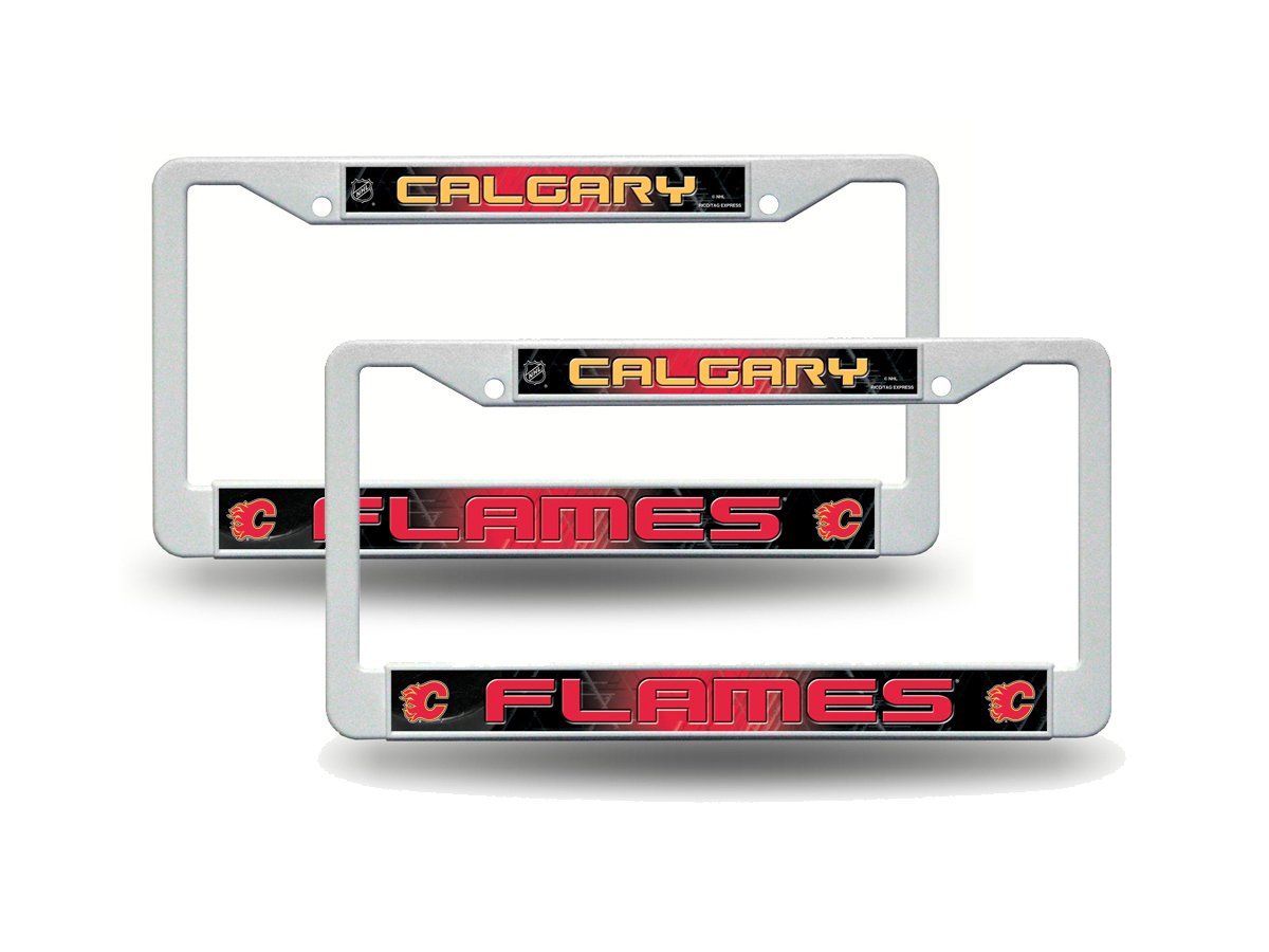 Rico Calgary Flames NHL White Plastic License Plate Frames (Set of 2) - Perfect for Cars, Trucks & Tailgating at Hockey Games