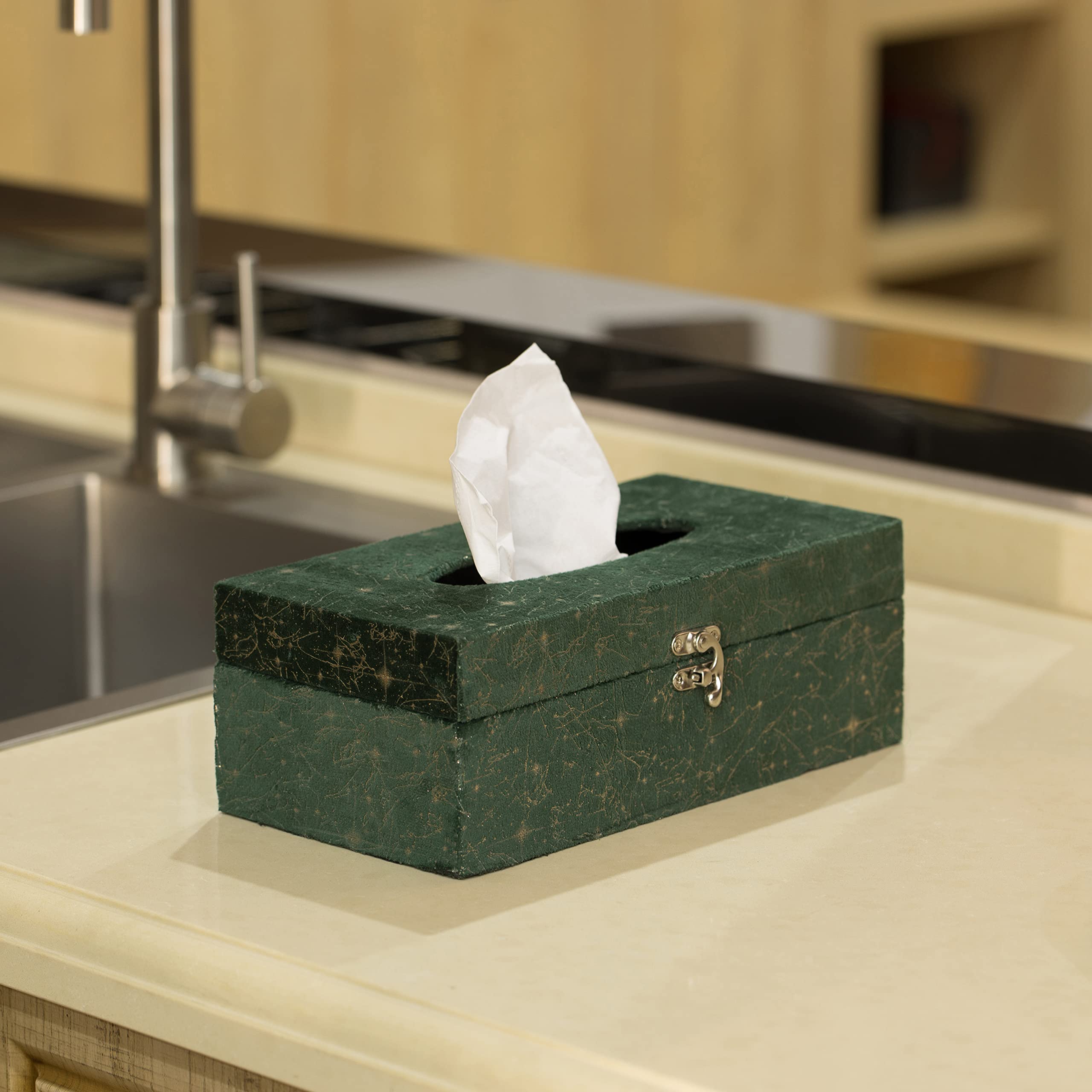 Modern Velvet Rectangular Tissue Box Cover - Elegant Green Home Decor for Living Room, Bedroom & Office
