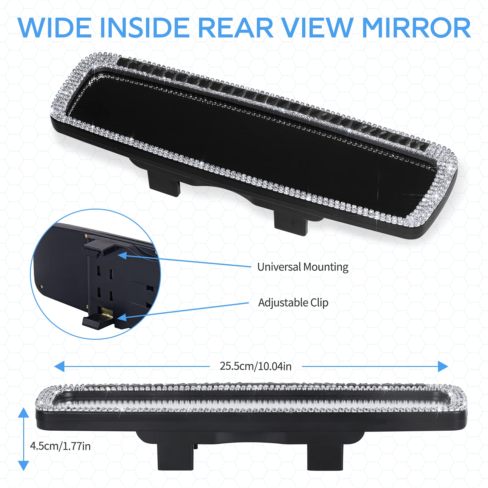 Elegant Crystal Diamond Bling Rhinestone Car Rear View Mirror - Stylish Interior Trim for Women, Perfect Birthday Gift for Car Enthusiasts, Ideal for Daily Commute and Road Trips