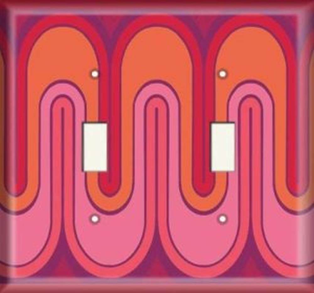 Oversized Double Switch Plate Cover - Retro Red Waves Design for Home & Office Decor | Vintage Style Electrical Outlet Cover