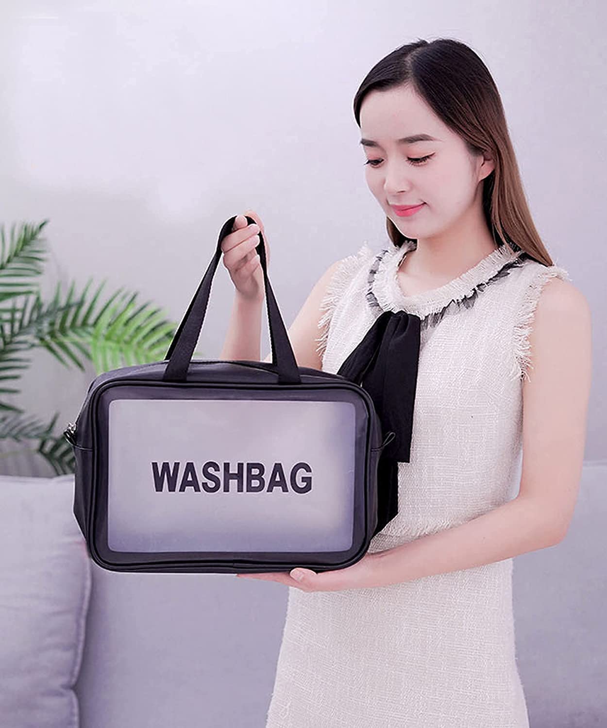 Waterproof PVC Clear Toiletry Bag with Zipper - Large Black Cosmetic Travel Organizer for Women & Men - Perfect for Air Travel, Gym, Camping & Daily Essentials Storage